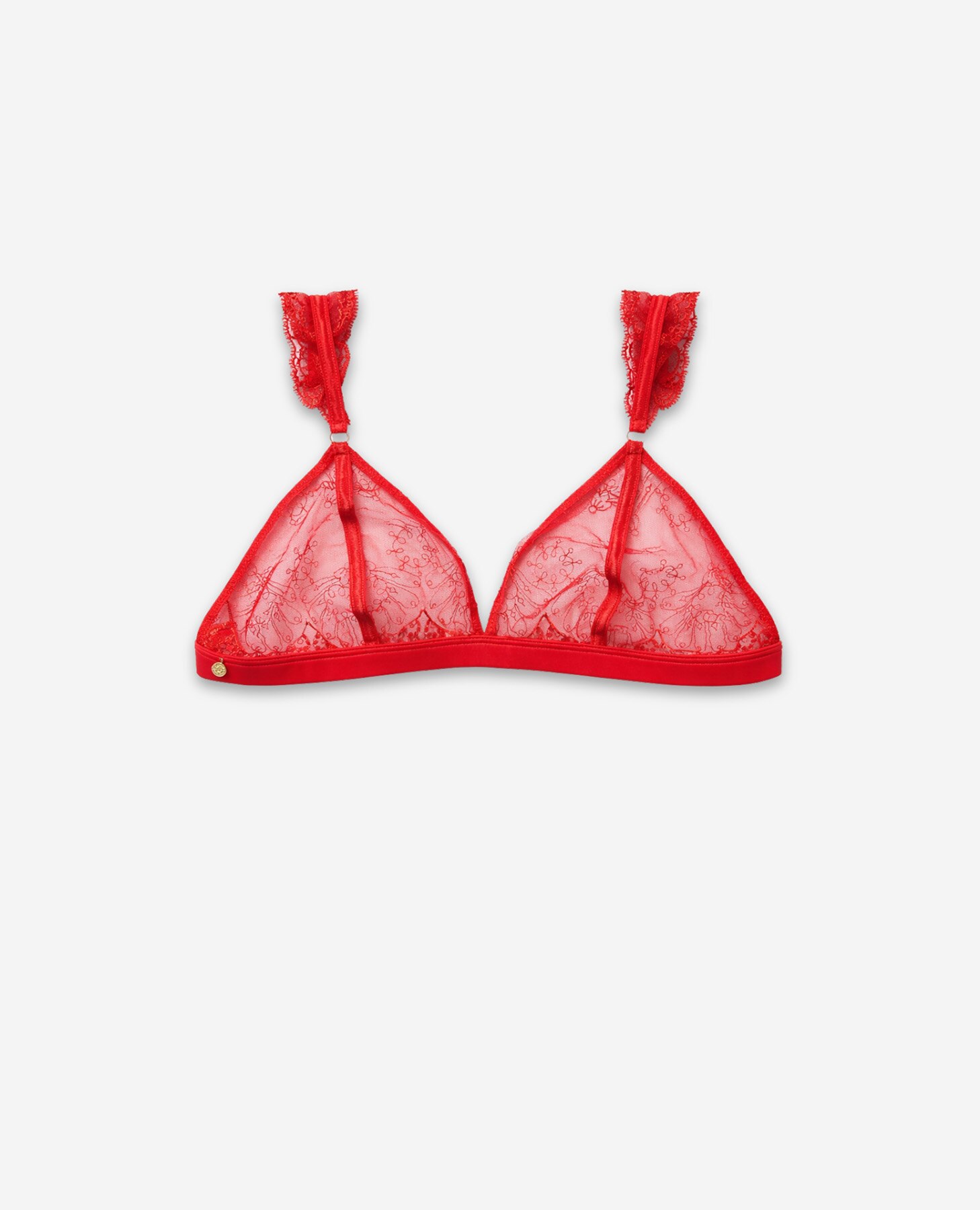 Soutien Bralette Triangular de Tule Bordado Geométrico Vermelho-8