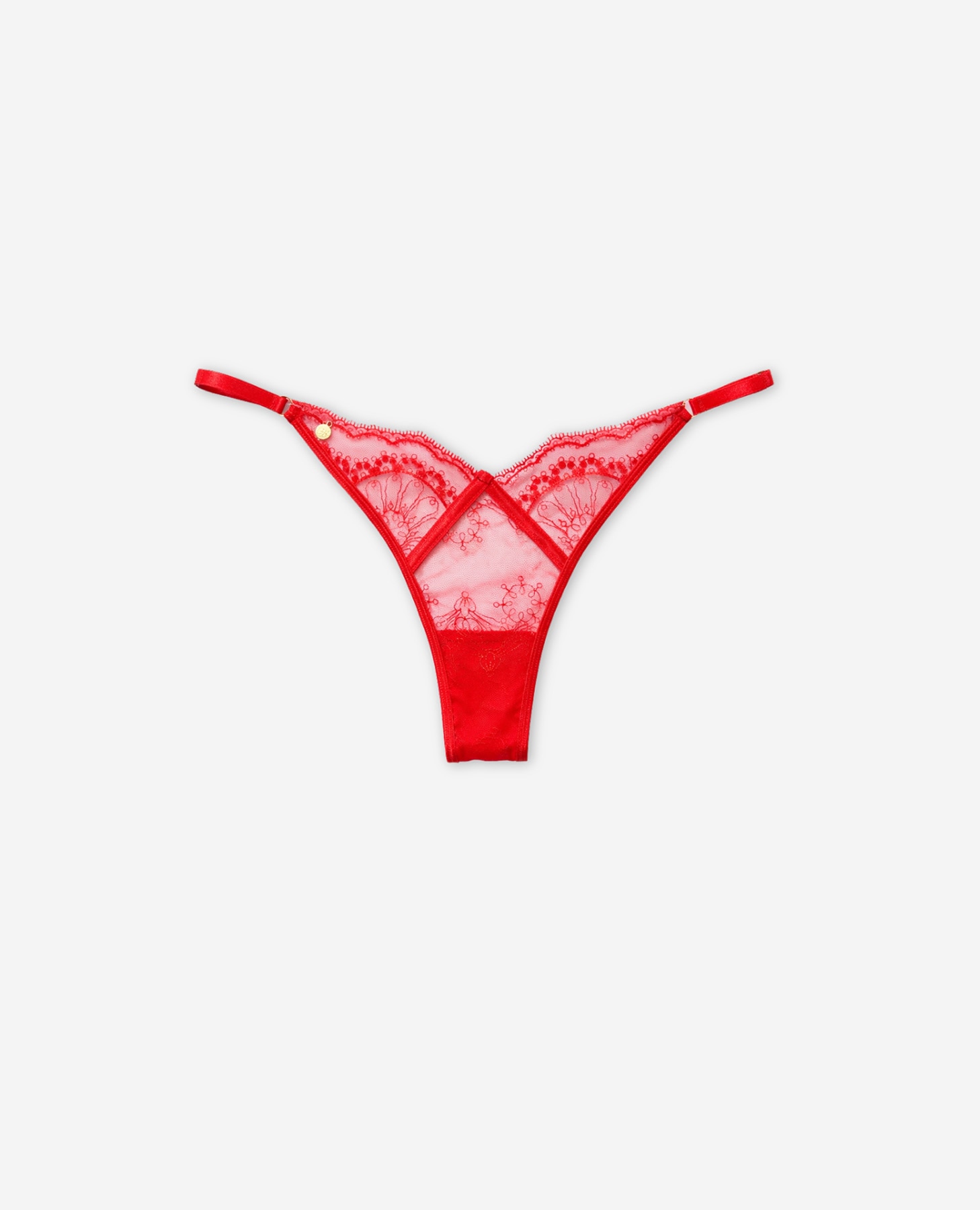 Cueca Brasileira de Tule Bordado Geométrico e Transparências Vermelho-8
