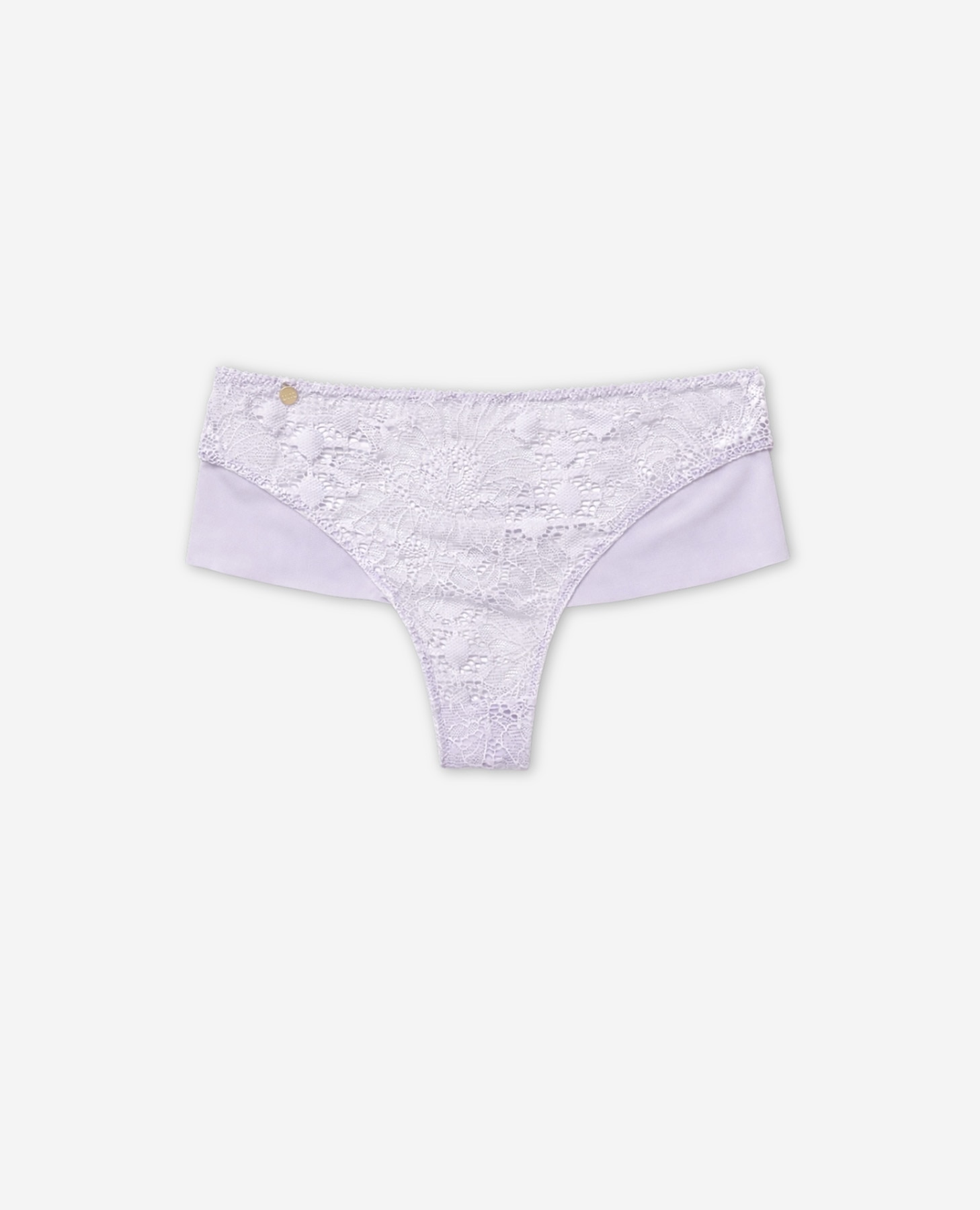 Cueca Alta de Renda Floral e Tule Transparente Lilás-7