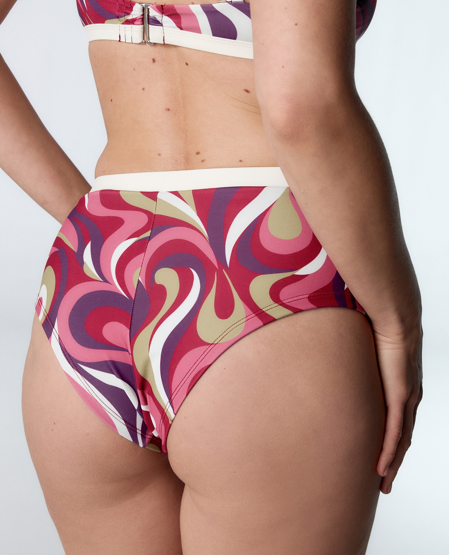 Cueca de Biquíni Culotte com Estampado Retro em Bordeaux Bordeaux-2