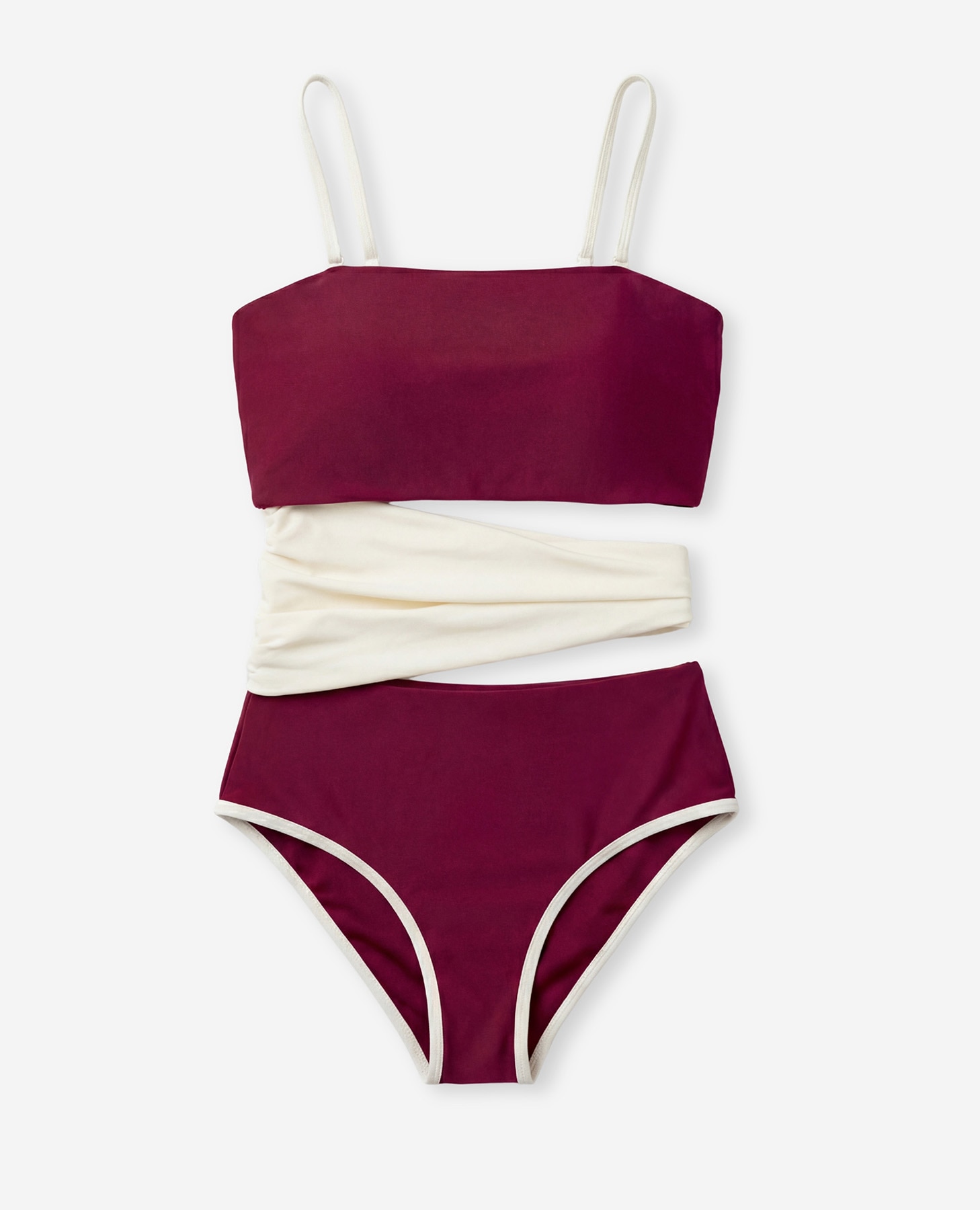 Fato de Banho Bandeau com Franzido Central Bordeaux-7
