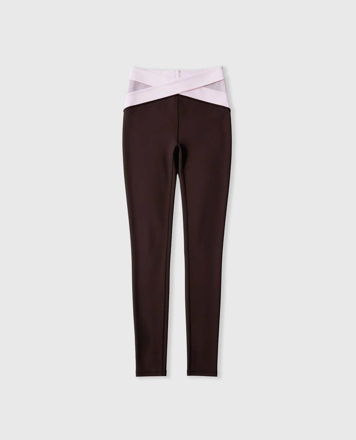 Leggings Desportivos com Cintura Cruzada com Painéis de Tule Castanho-chocolate-8