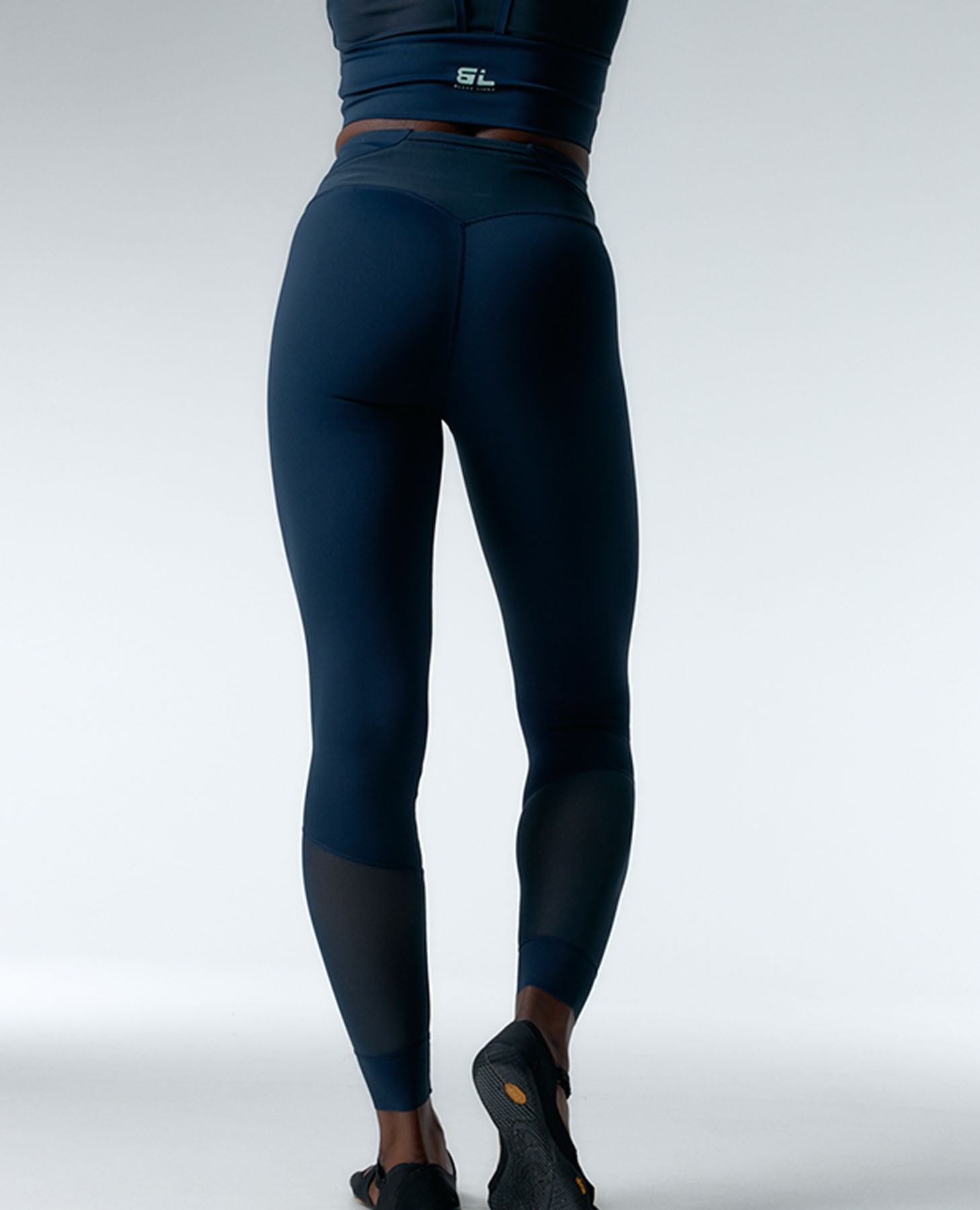 Leggings Desportivos Compressivos com Painéis de Mesh Azul-2