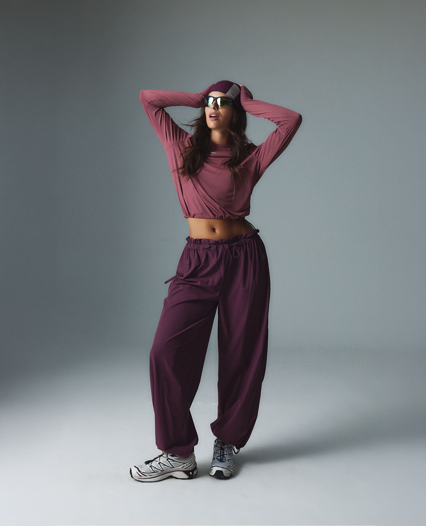 Leggings Desportivos de Tecido Leve e Bainha Regulável Bordeaux-5