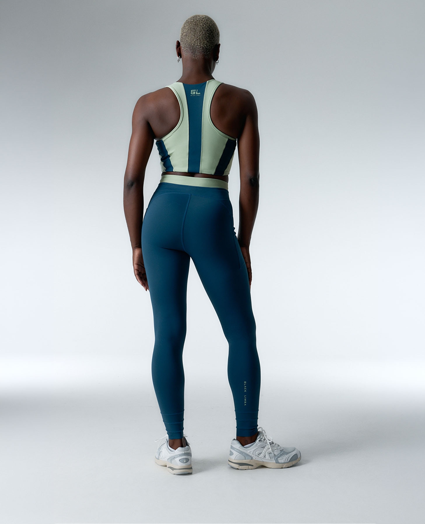 Leggings Desportivos com Painéis Laterais de Suporte Médio Azul / Verde-6