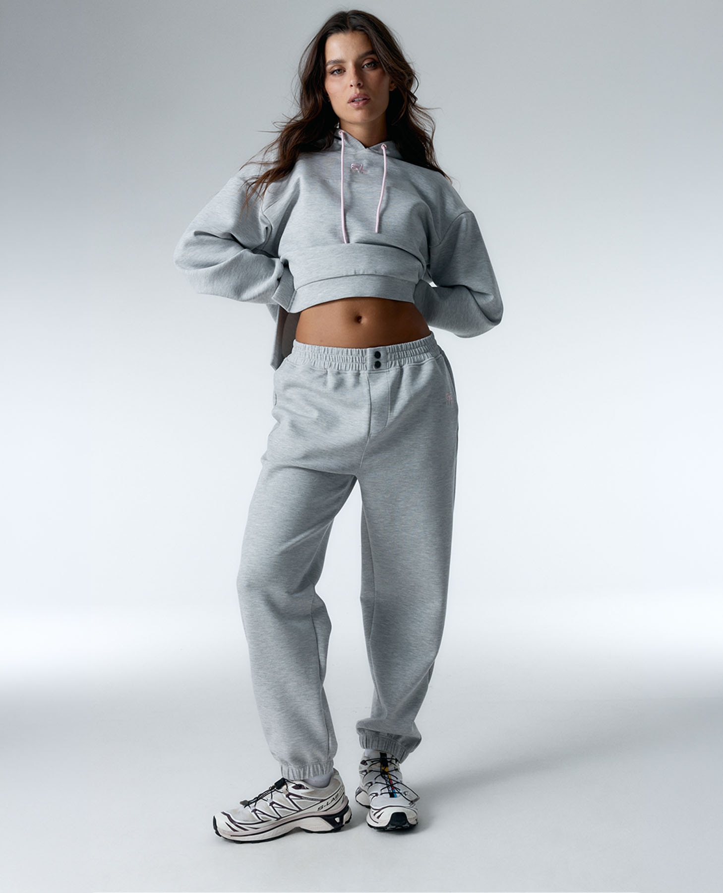 Sweatshirt Desportiva Jaspeada com Capuz Cinzento-5