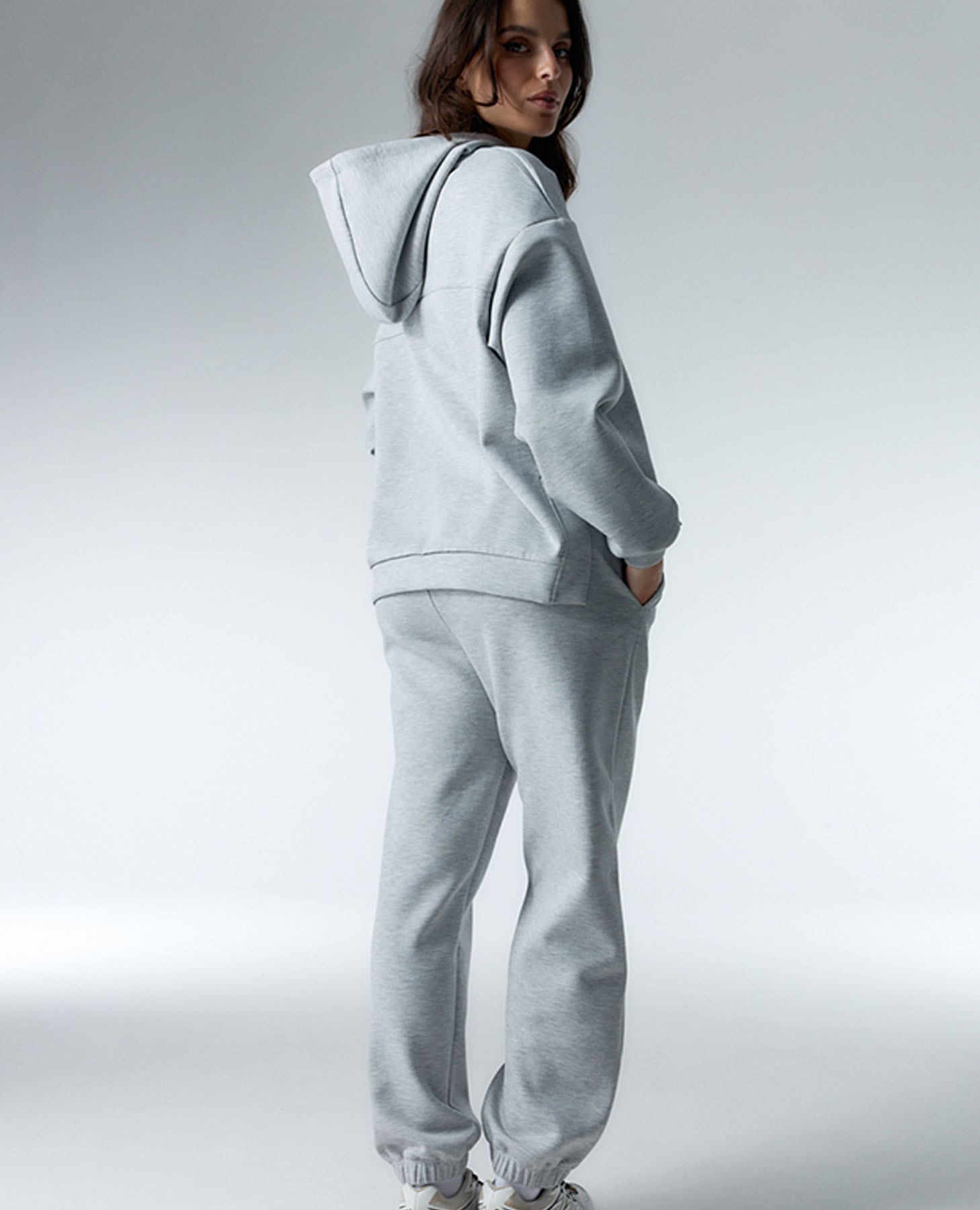 Sweatshirt Desportiva Jaspeada com Capuz Cinzento-6