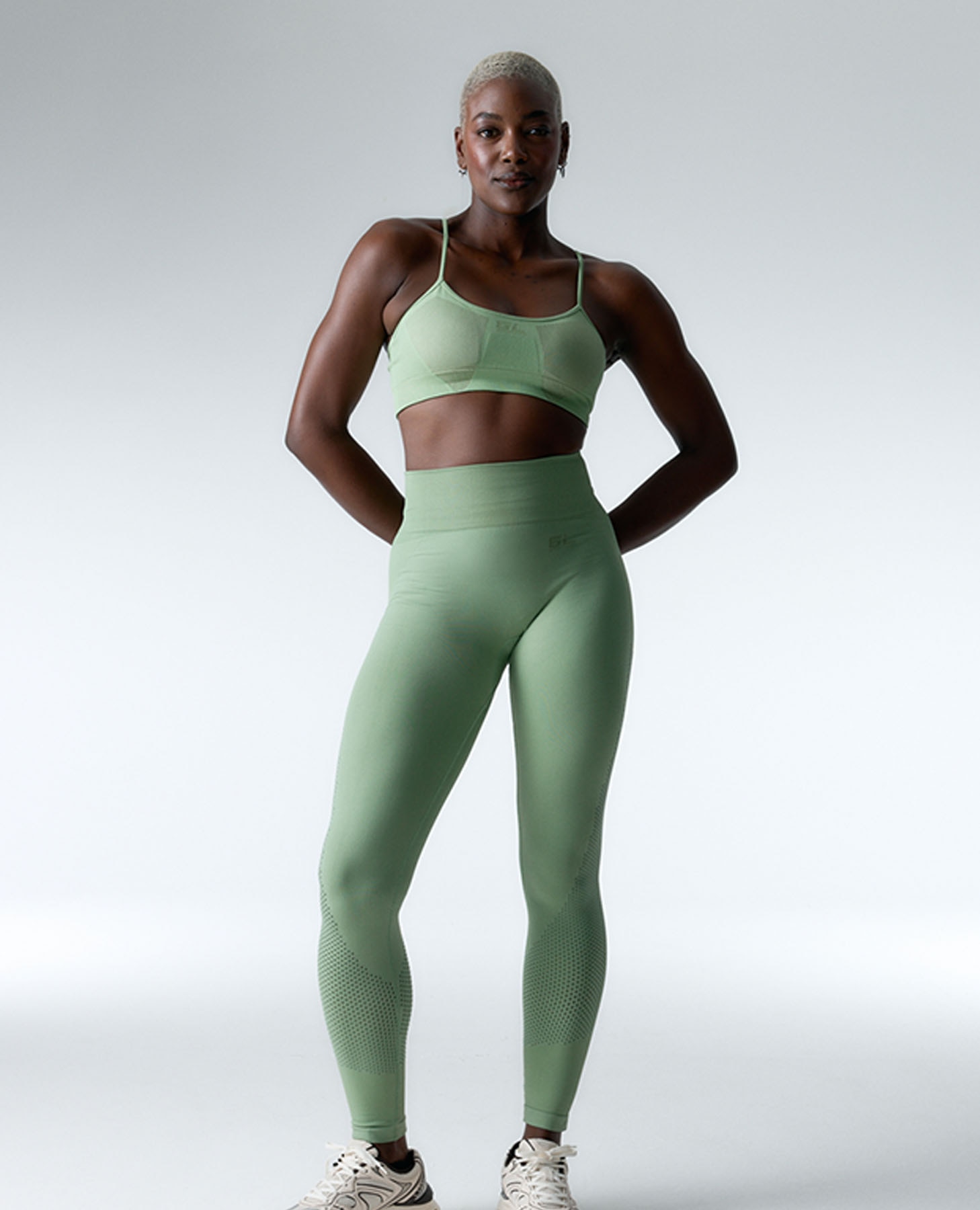 Leggings Desportivos Seamless de Baixa Sustentação Verde-5