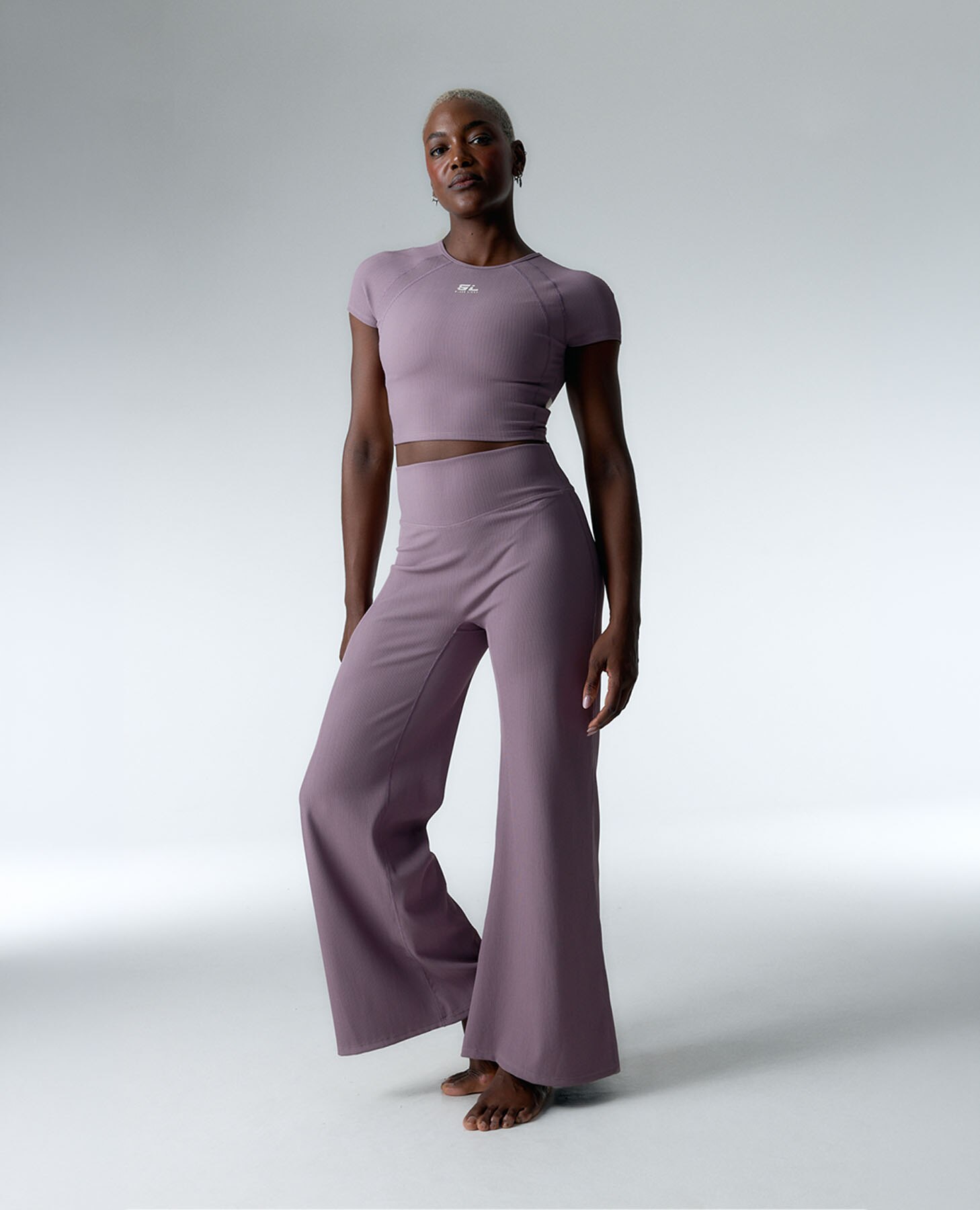 Leggings Desportivos Flare de Canelado Rosa-6