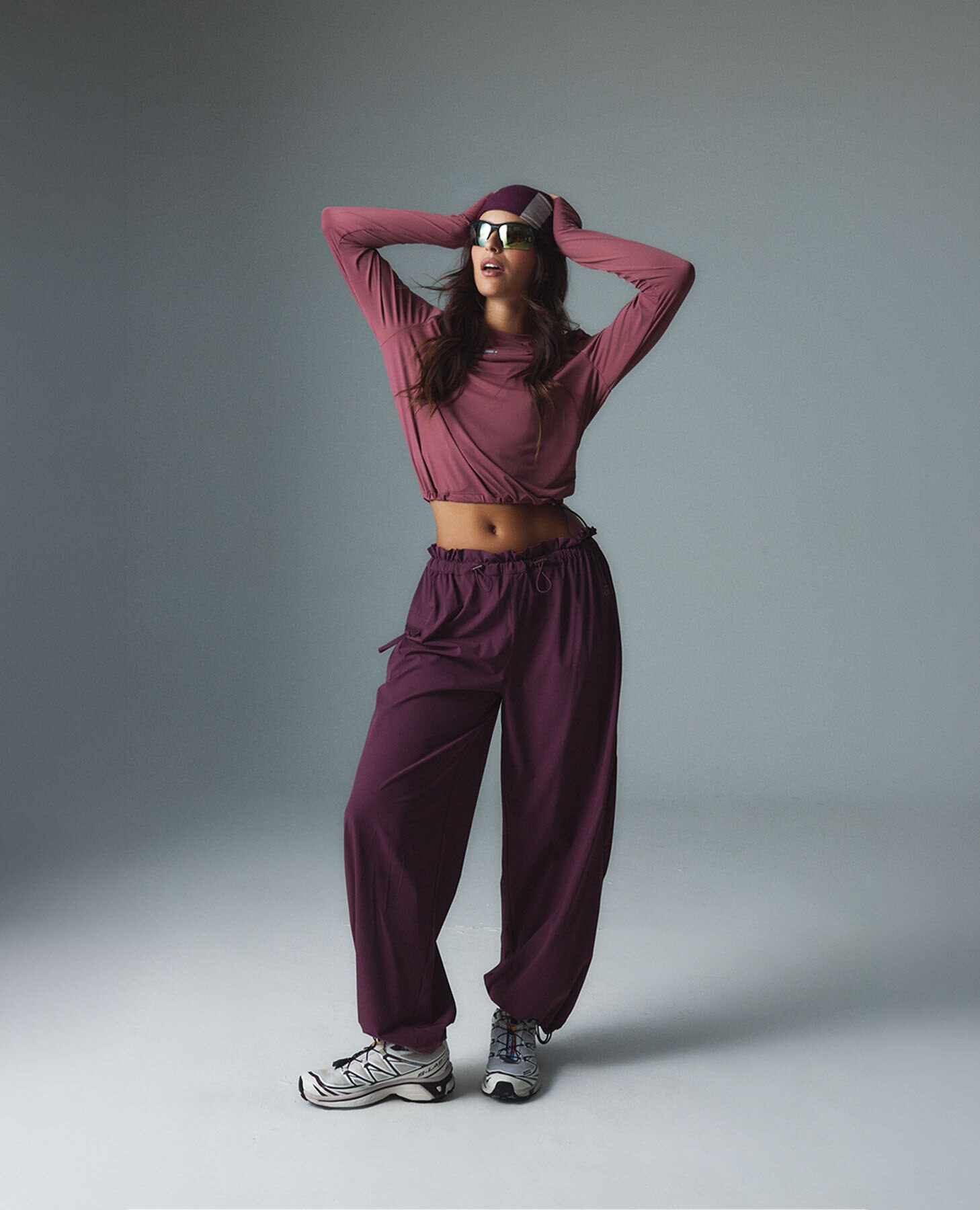 T-shirt Desportiva Cropped com Painéis Semitransparentes Rosa-5