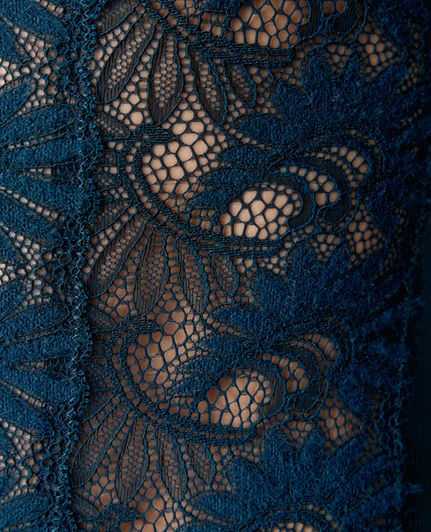 Body de Renda Geométrica e Canelado Azul-4