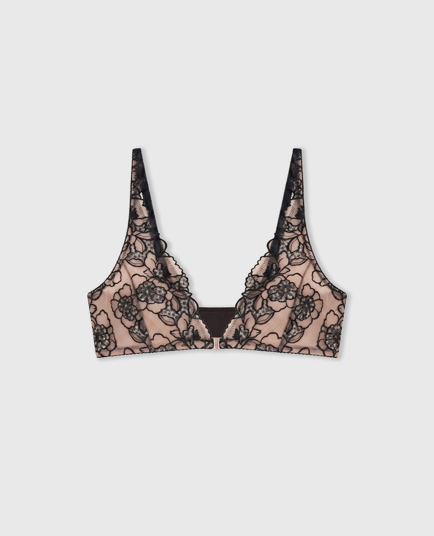 Soutien Bralette Halter de Tule Bordado e Mesh Castanho-chocolate-8