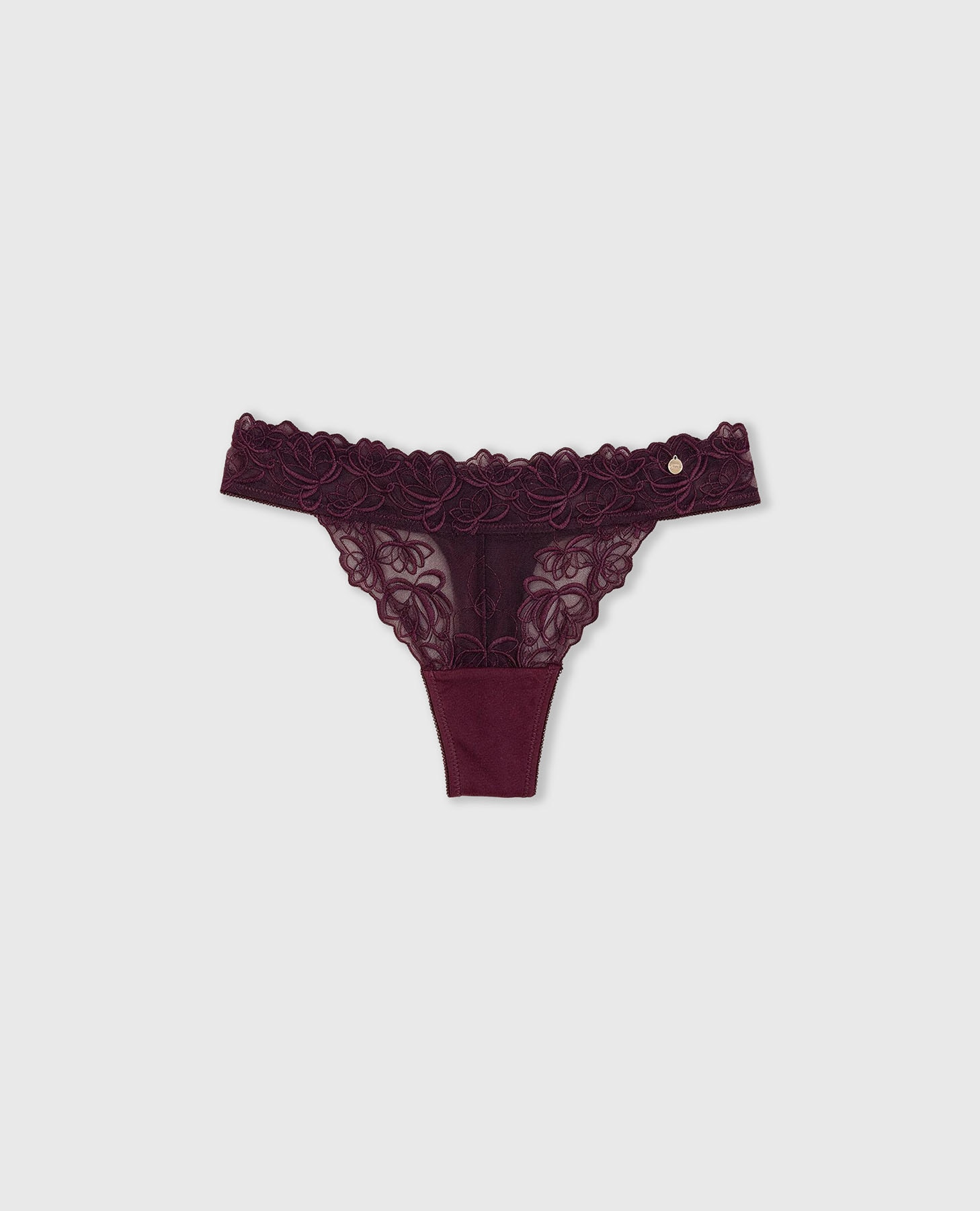 Cueca de Tule Bordado com Detalhes Florais Bordeaux-7