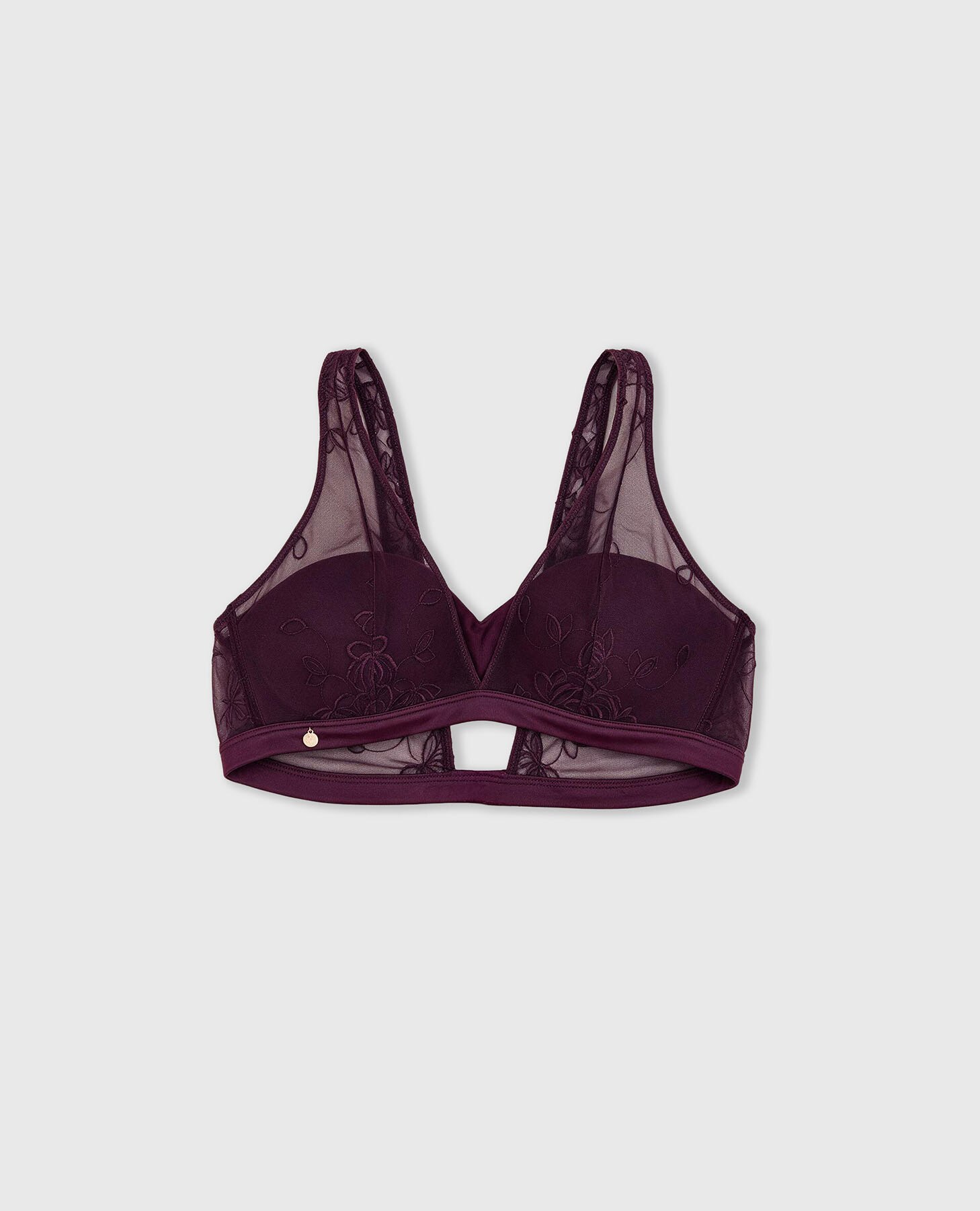 Soutien Bralette Halter de Tule Bordado Bordeaux-8