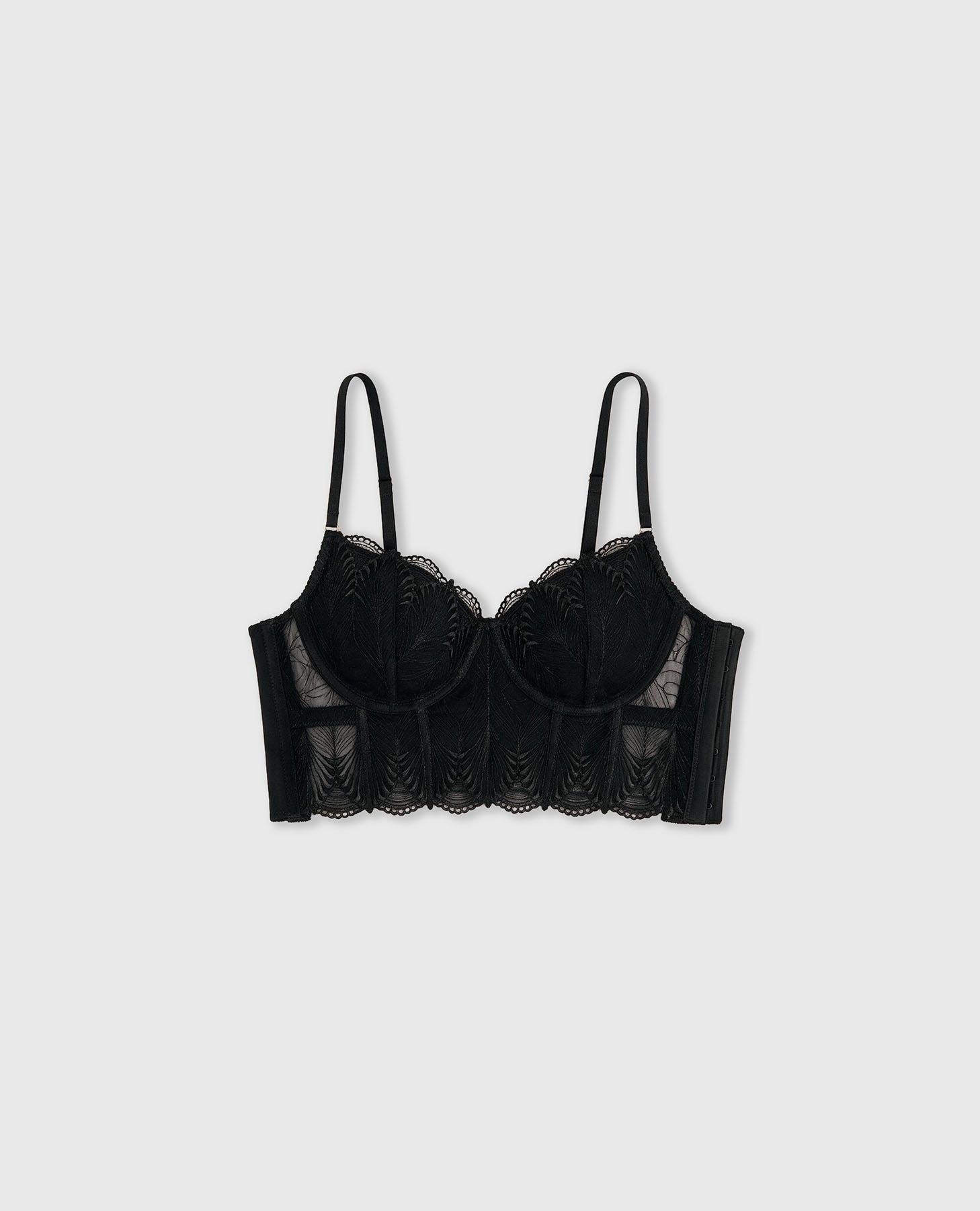 Soutien Bralette Falso Aro de Tule Bordado Geométrico Preto-8