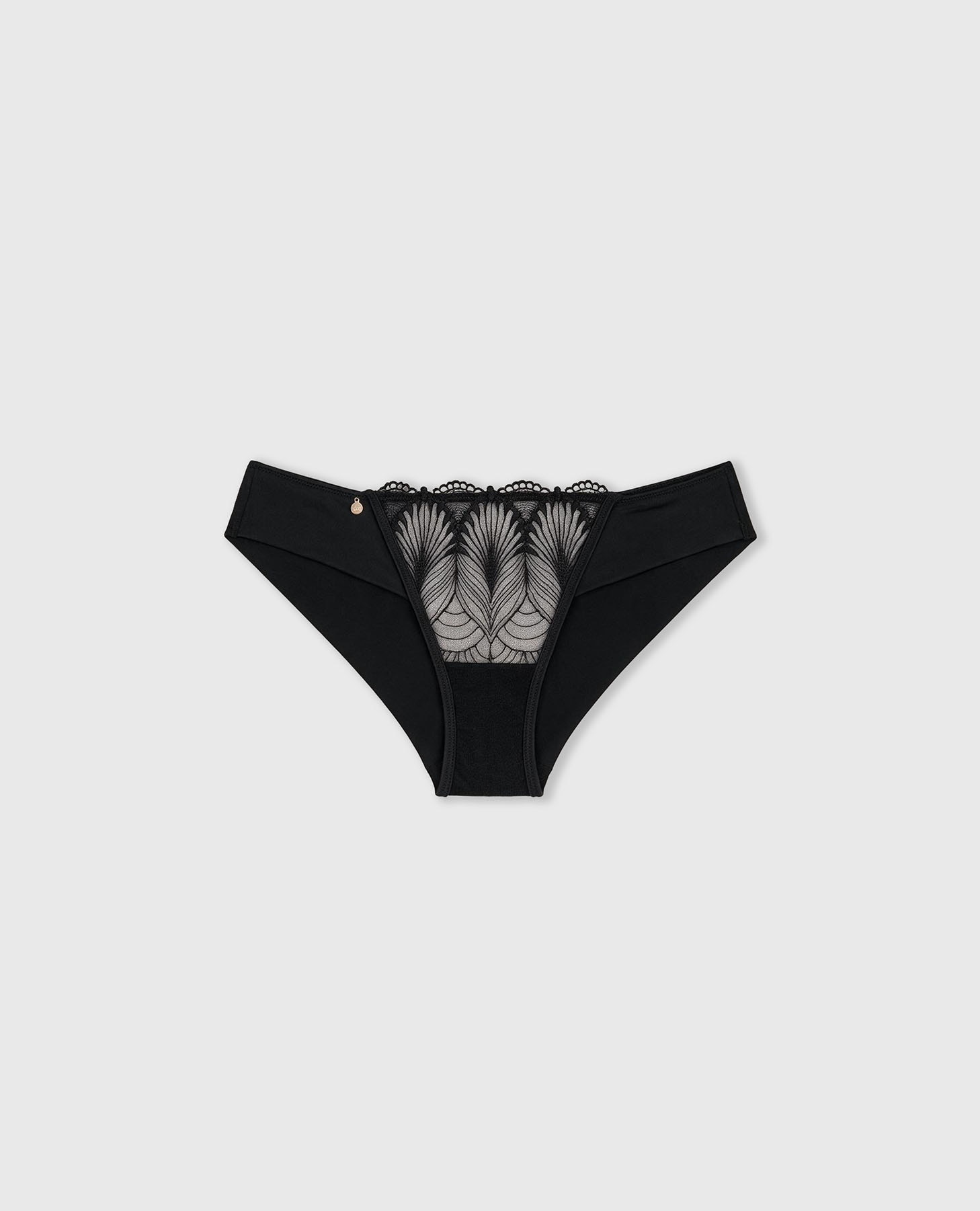 Cueca Brasileira em Tule Bordado e Microfibra Preto-8