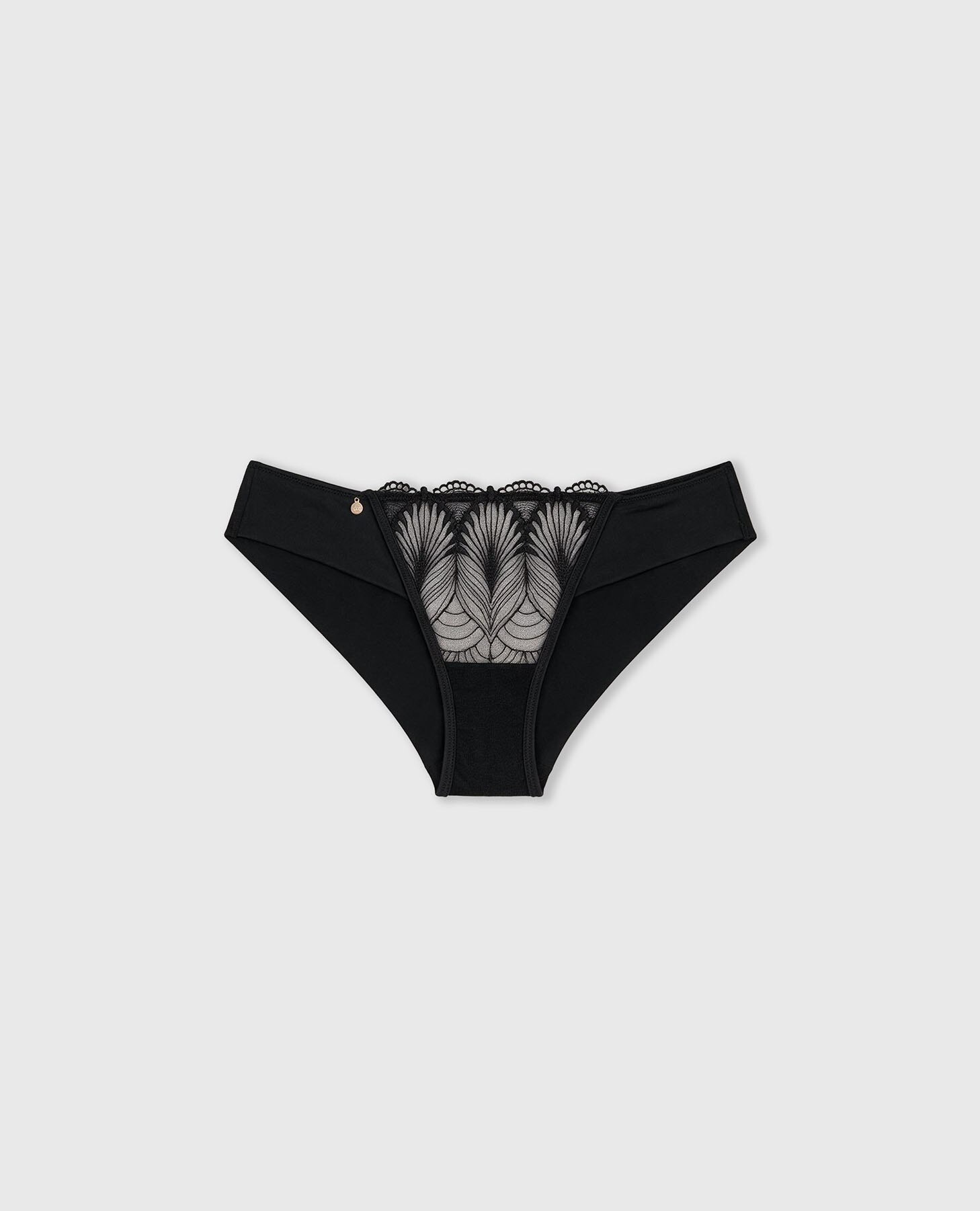 Cueca Brasileira em Tule Bordado e Microfibra Preto-8