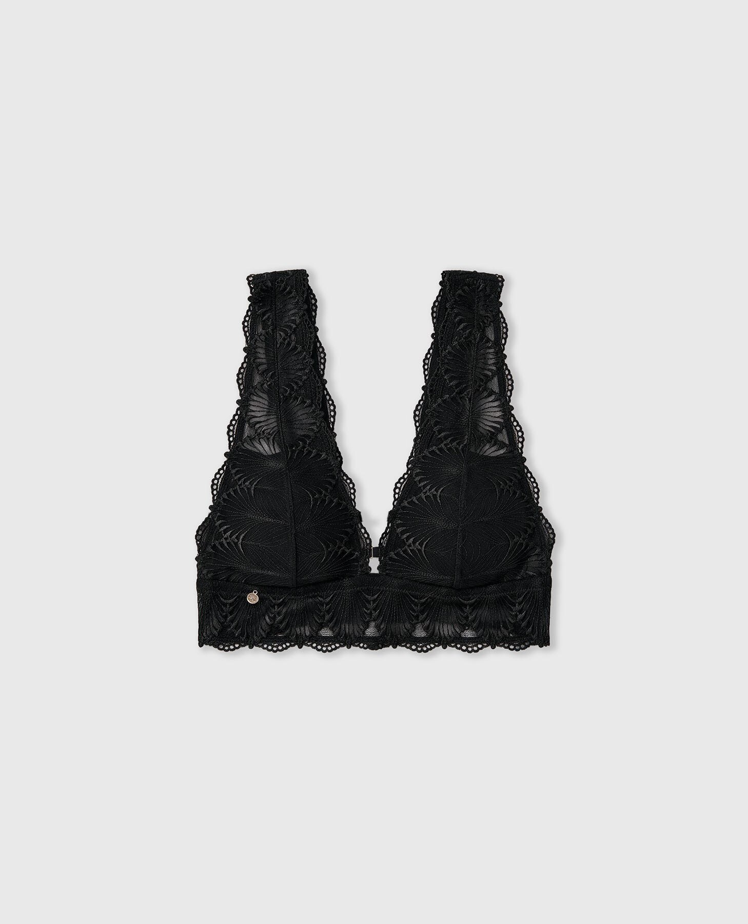 Soutien Bralette Halter de Tule Bordado Geométrico Preto-8
