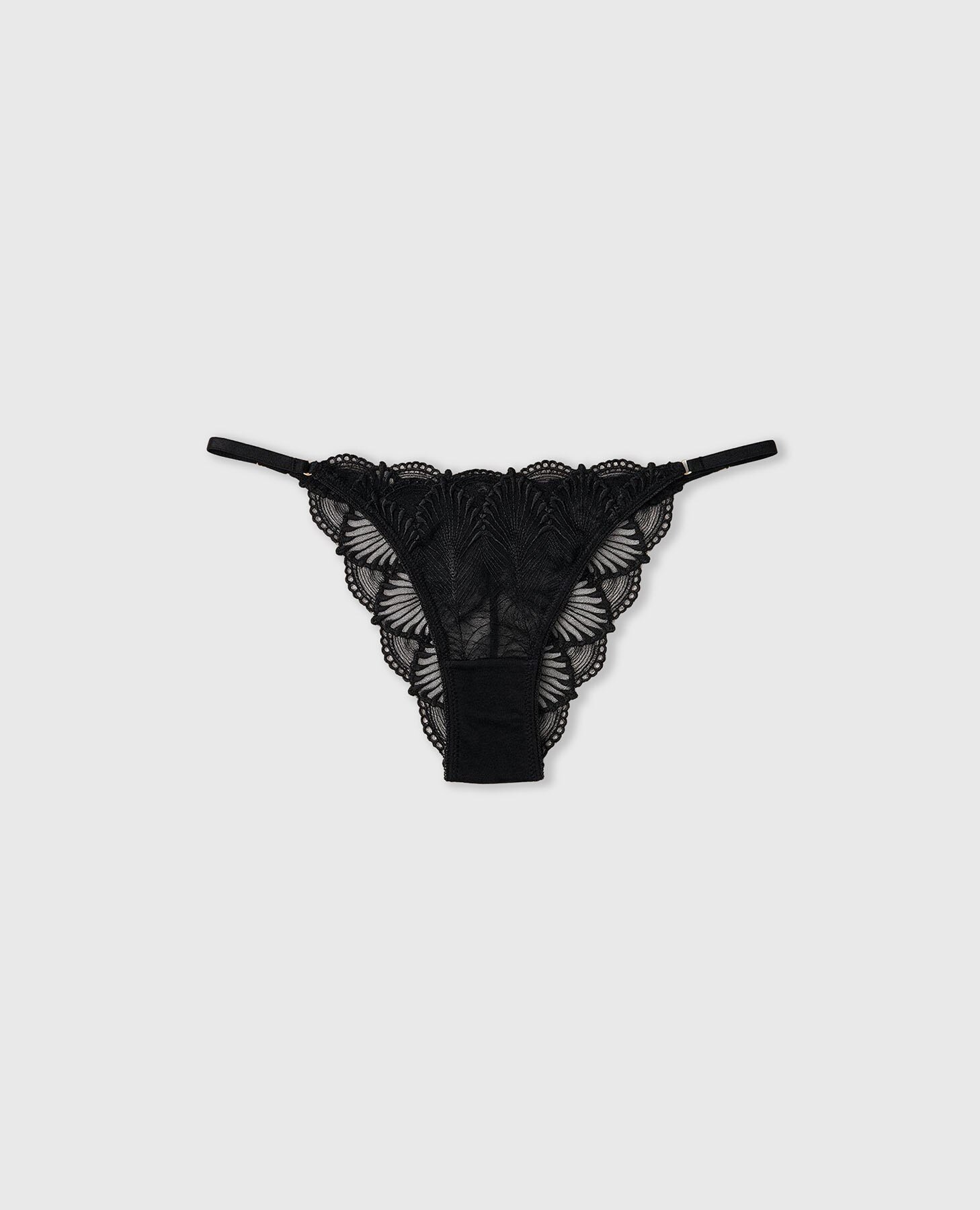 Cueca Brasileira em Tule Bordado Geométrico Preto-8