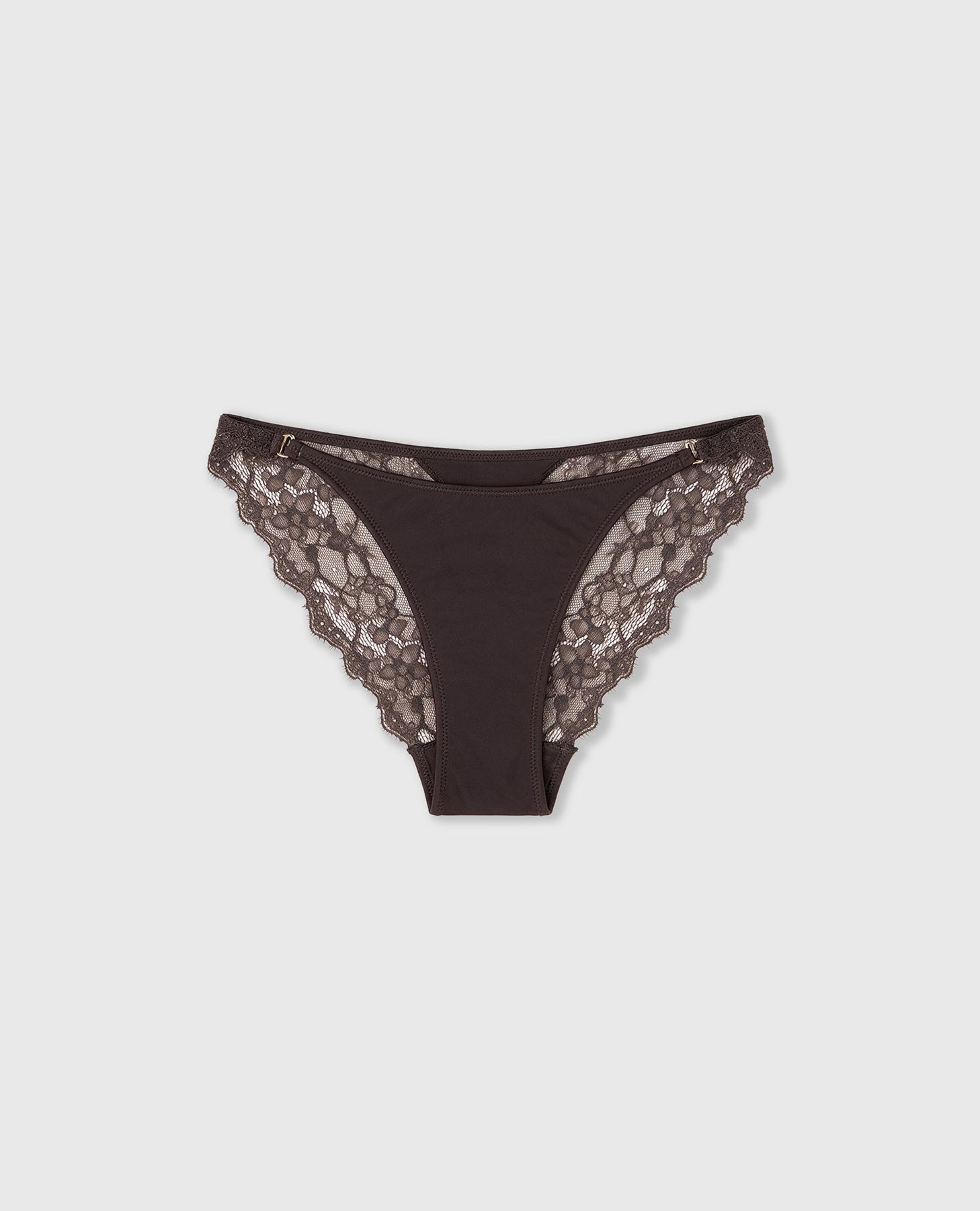 Cueca Brasileira de Renda e Microfibra Castanho-chocolate-5
