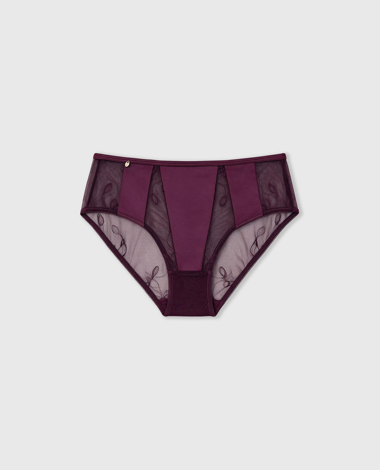 Cueca Alta de Renda Floral Bordeaux-6