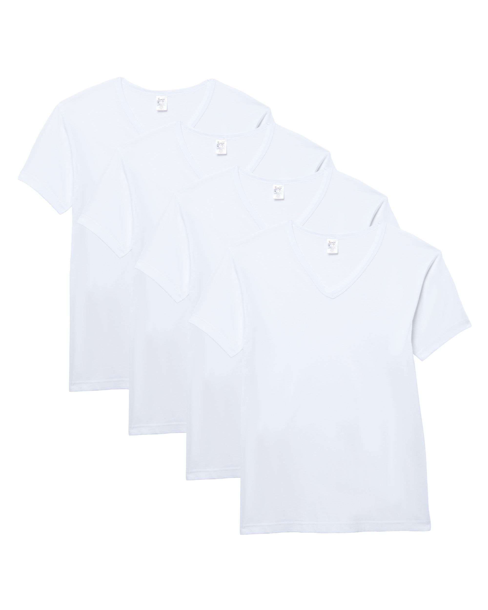 Pack de Quatro T-shirts Interiores de Manga Curta com Gola V em Algodão 100% Branco-1