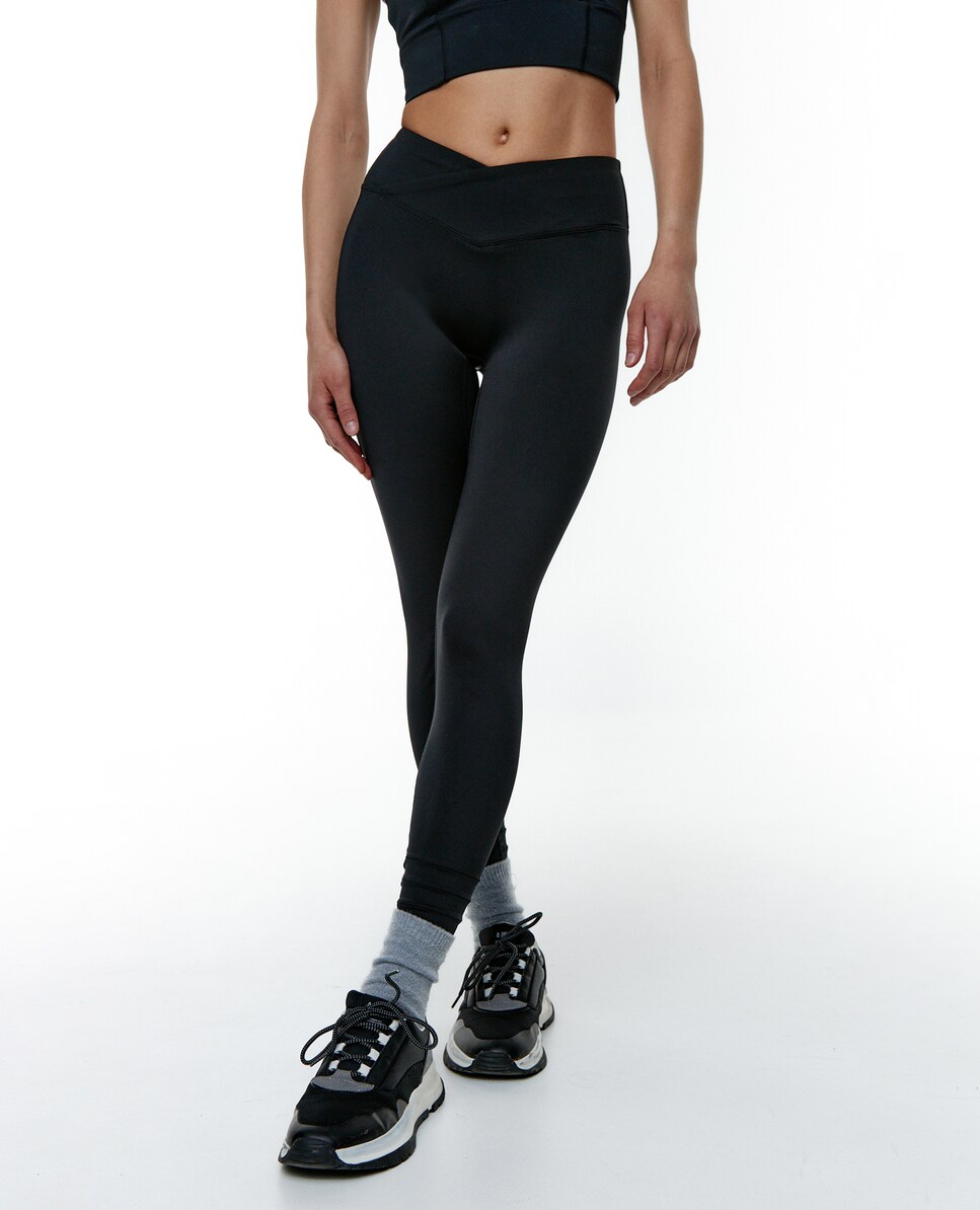 Leggings Desportivos Compressivos de Cintura Alta Cruzada Preto-1