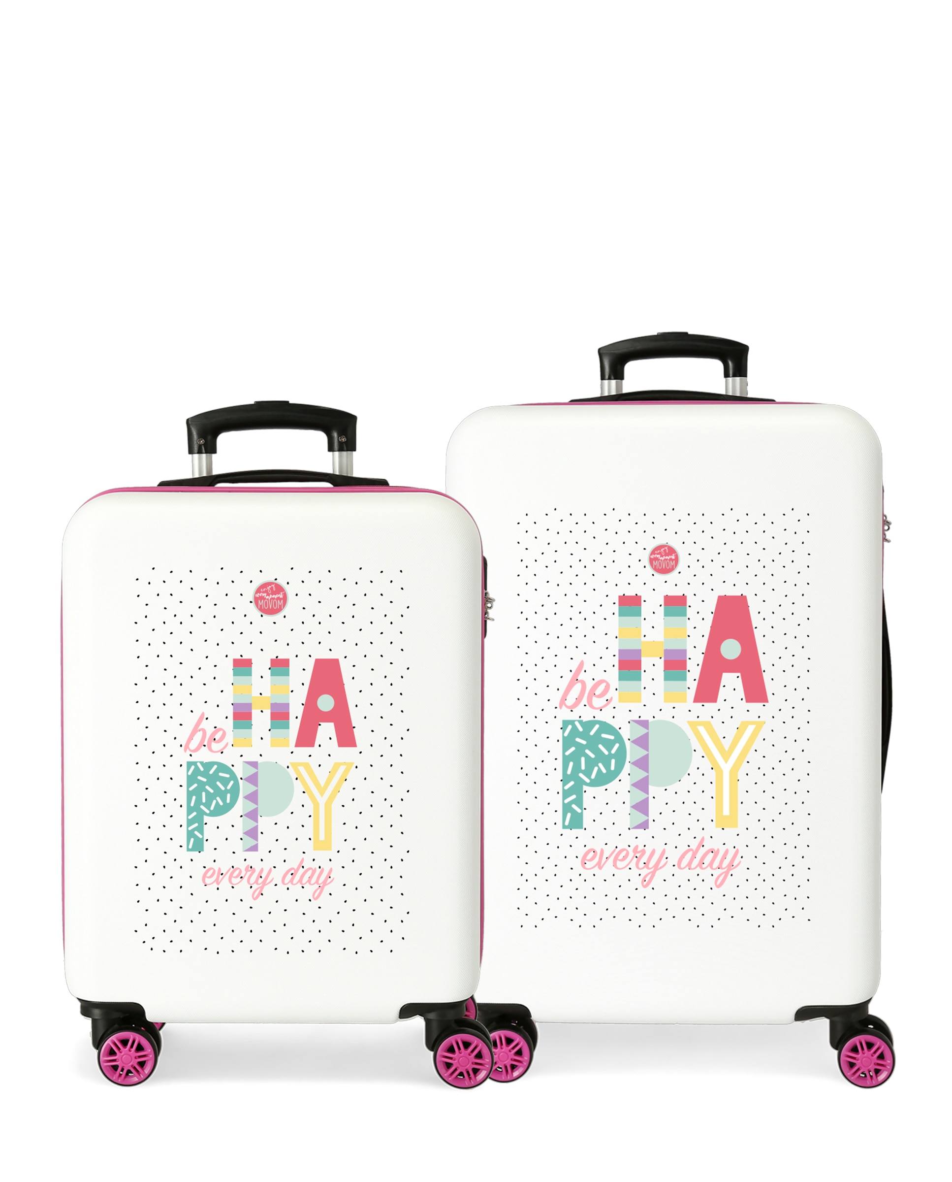 Conjunto de Malas (cabine e Média) Movom Be Happy Rígidas com Capacidade de 104l Branco-1