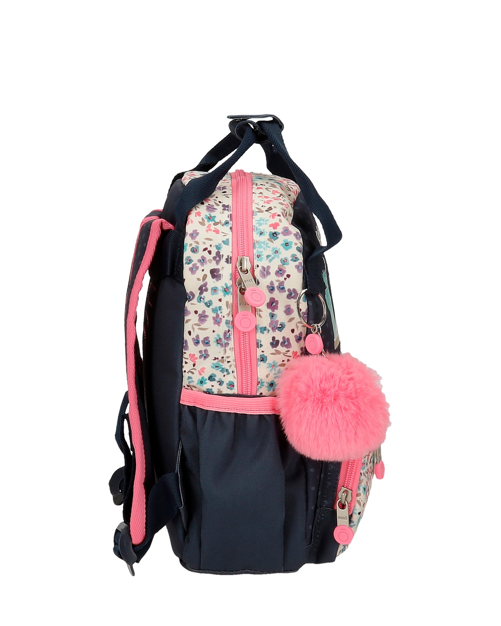 Mochila Enso Travel Time Pequena com Porta-chaves Pompom Azul-2
