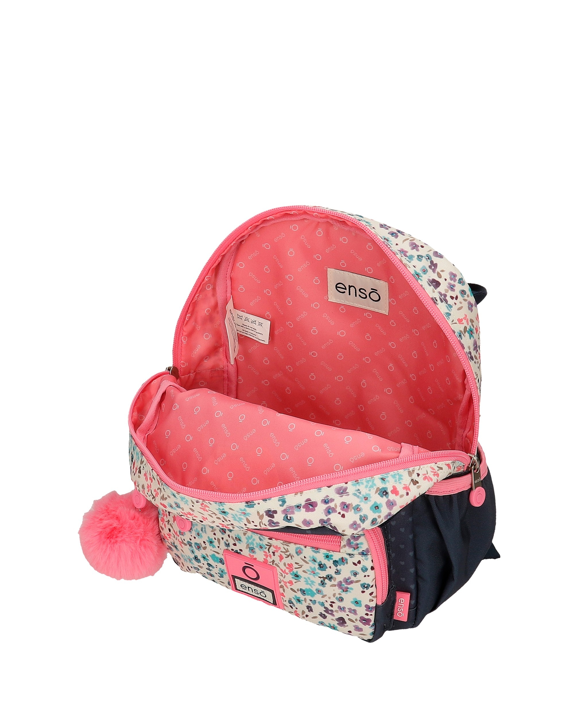 Mochila Enso Travel Time Pequena com Porta-chaves Pompom Azul-4