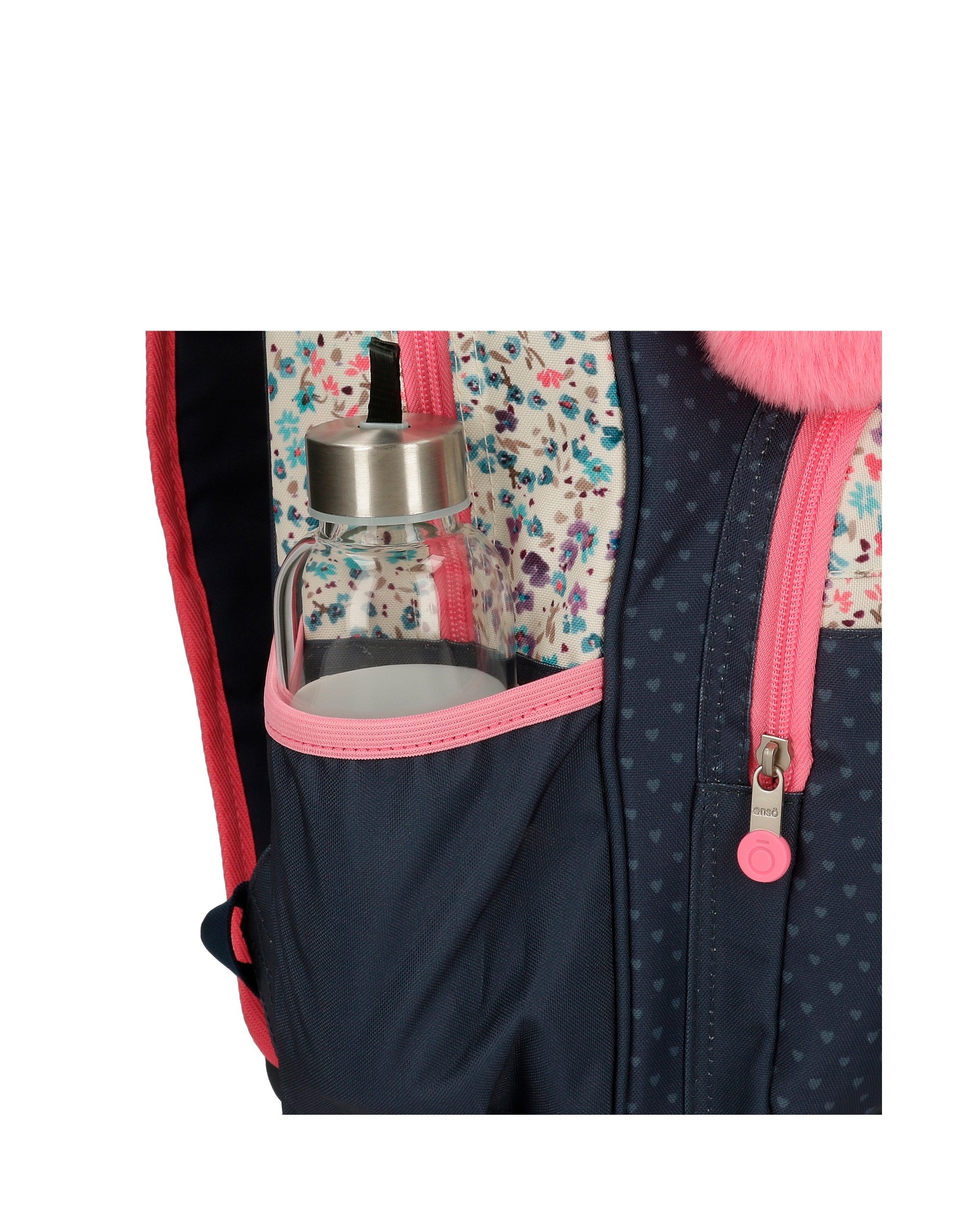 Mochila Enso Travel Time Pequena com Porta-chaves Pompom Azul-6