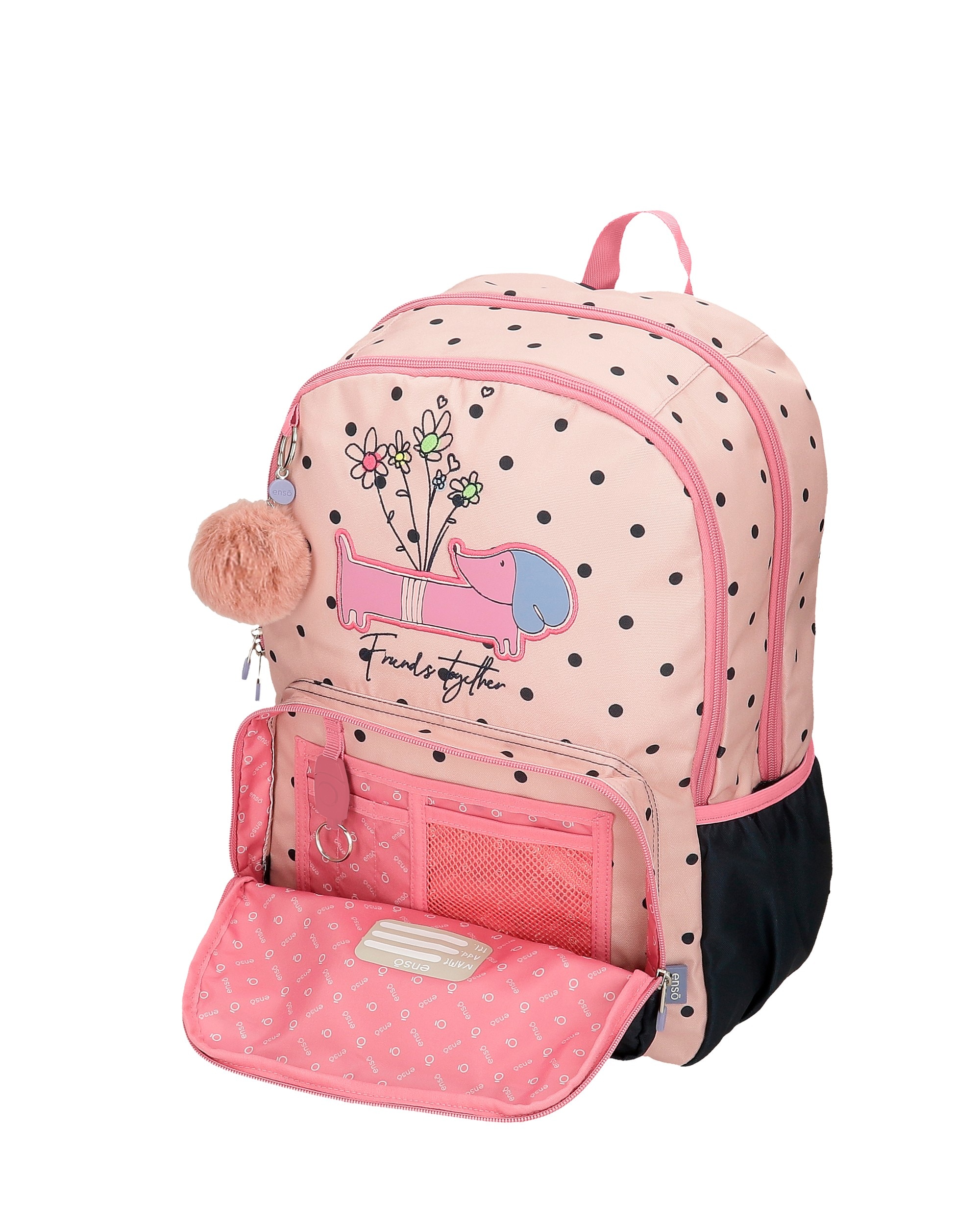 Mochila Infantil Enso Friends Together Adaptável com Dois Compartimentos Rosa-5