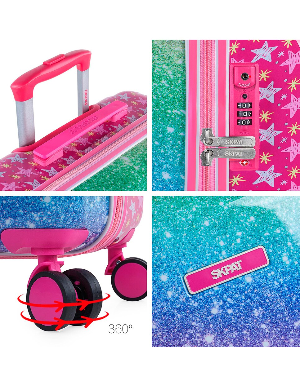 Mala Infantil de Cabine Skpat Shine Like a Star Fúcsia Capacidade 34,5 L Multicolor-6