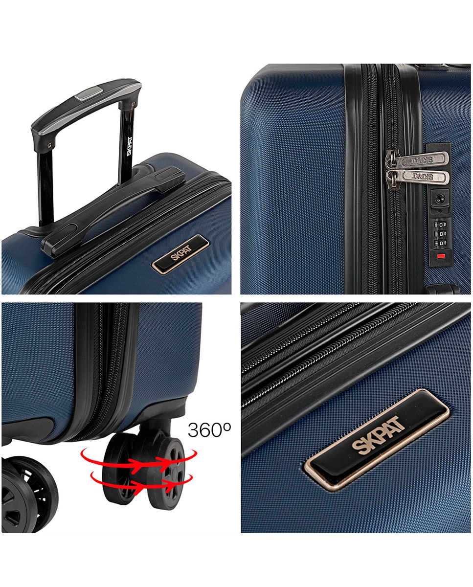 Conjunto de Malas (cabine e Grande) Lisboa Rígidas com Capacidade de 97l Azul-escuro-4