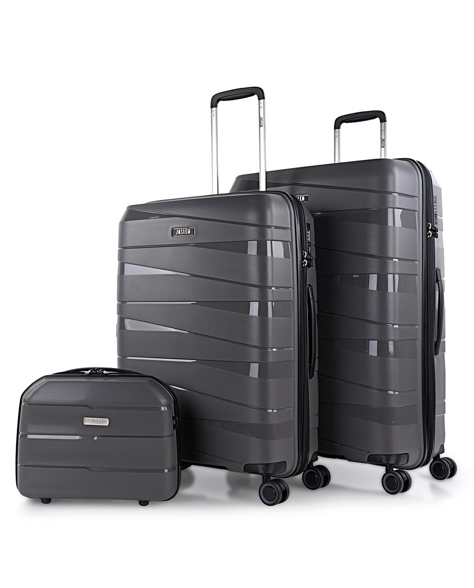 Conjunto de Malas Média, Grande e Necessaire Rígidas Stuttgart Cinzento-escuro-6