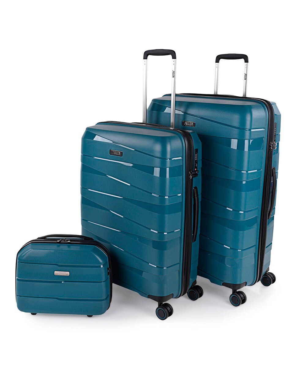 Conjunto de Malas Média, Grande e Necessaire Rígidas Stuttgart Metalizado-1