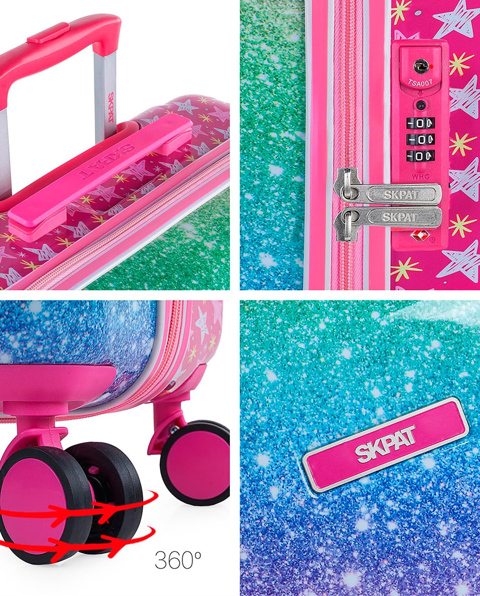 Conjunto de Mala (média e Necessaire) Infantil Shine Like Star Rígidas com Capacidade de 70 L Fúcsia-5