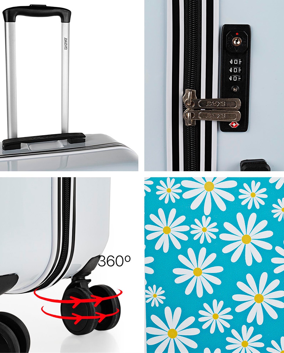 Mala de Cabine Rígida Niza em Branco-margaridas Azul com Capacidade de 40 L Branco / Azul-5
