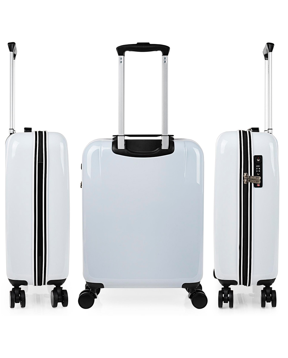 Mala de Cabine Mais Necessaire Rígida Niza em Branco-margaridas Azul com Capacidade 48 L Branco / Rosa-2