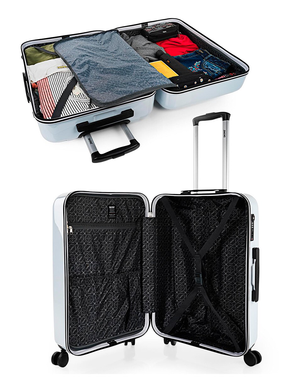 Mala de Cabine Mais Necessaire Rígida Niza em Branco-margaridas Azul com Capacidade 48 L Branco / Rosa-3