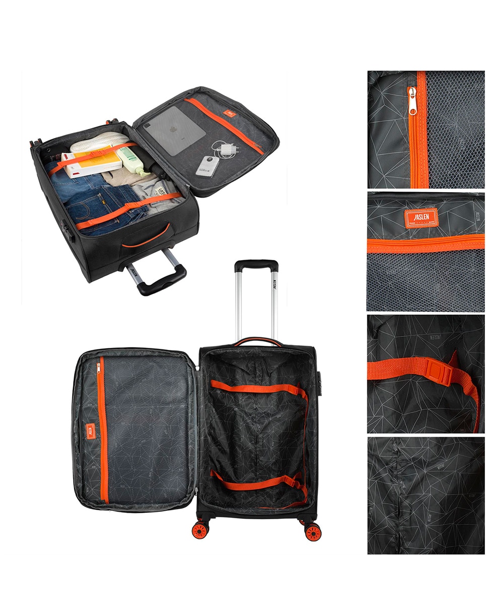 Conjunto de Malas (cabine e Média) Colchester Maleáveis com Capacidade de 59l Preto / Laranja-3