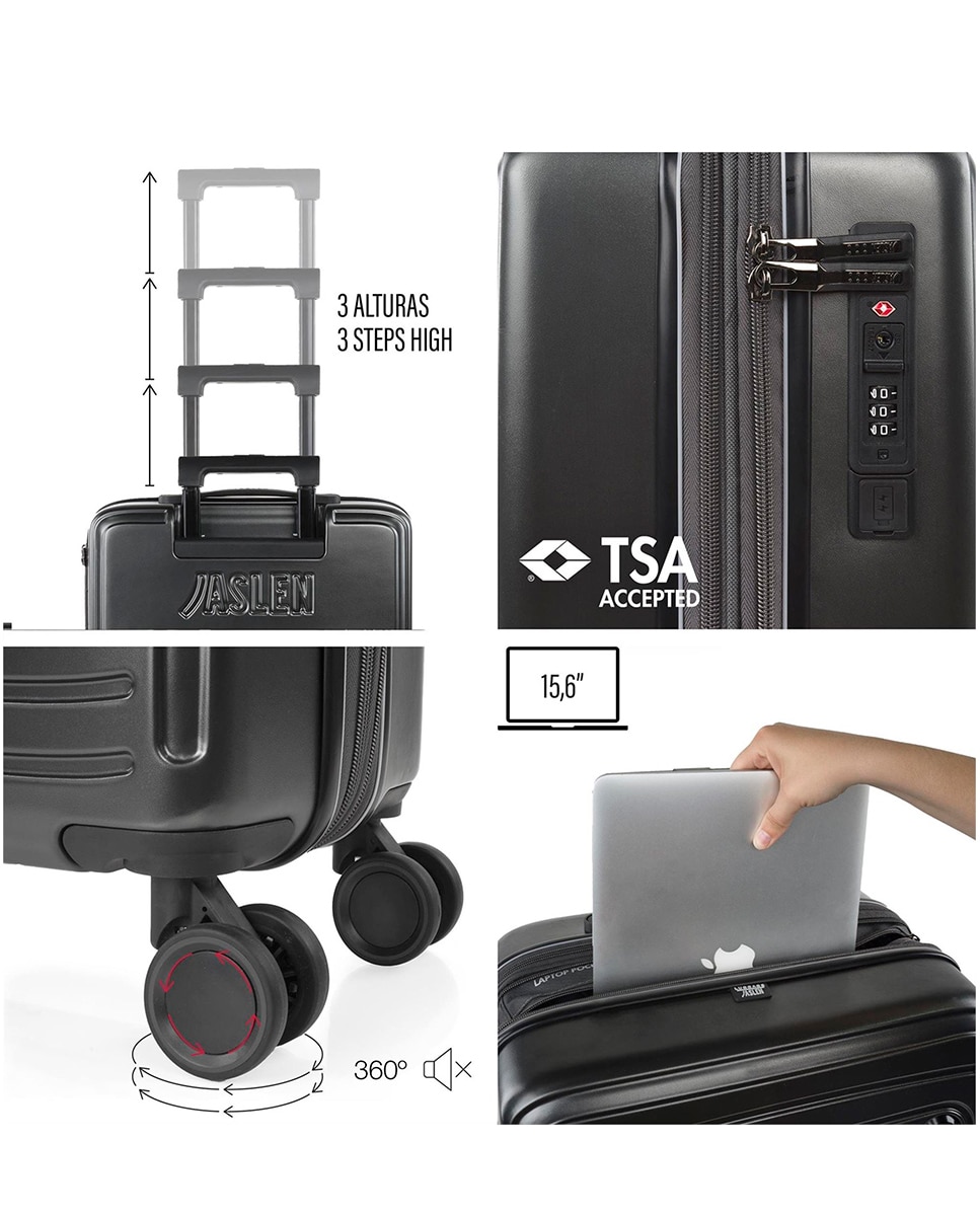 Mala de Cabine Padua Rígida com Porta Computador e Capacidade de 38 L Preto-2