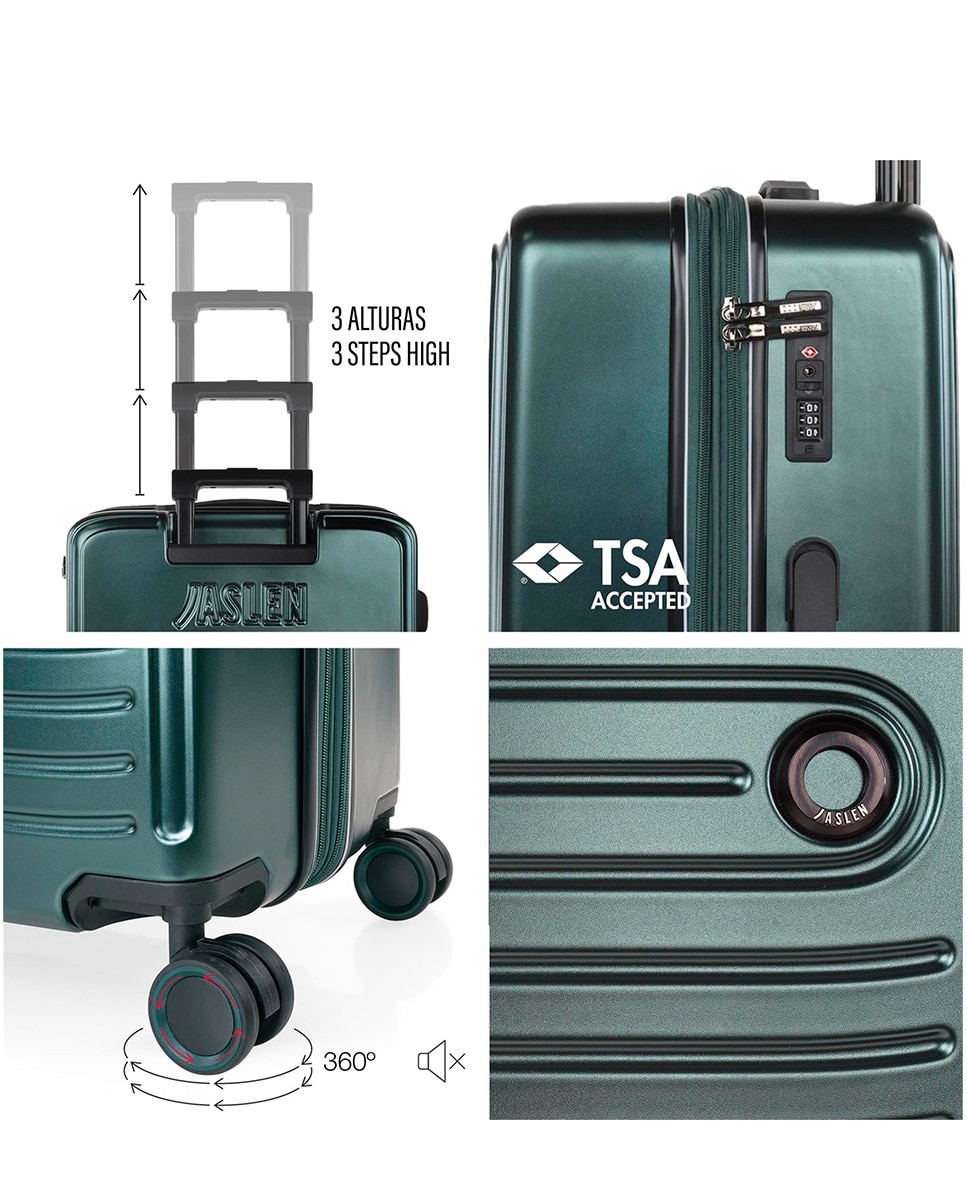 Conjunto de Malas (cabine, Média e Grande) Padua Rígidas com Capacidade de 99 L Verde-escuro-2