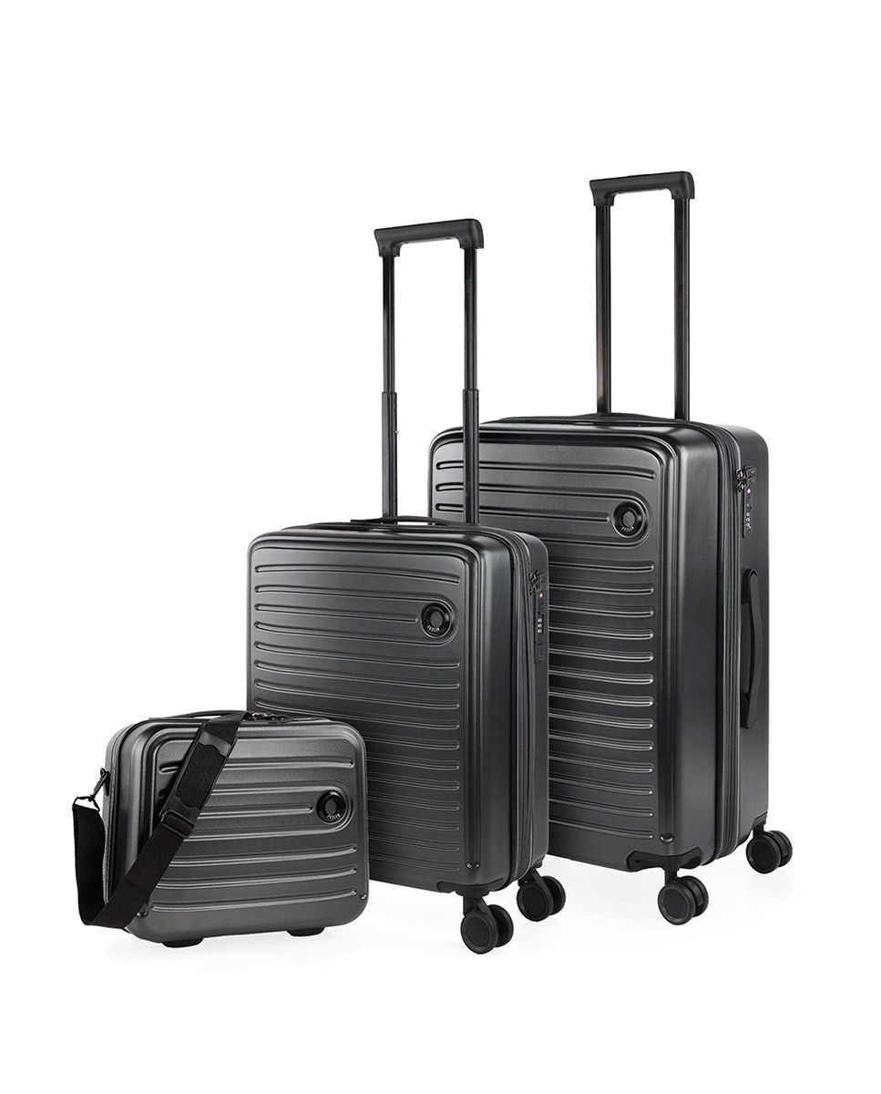 Conjunto de Malas (necessaire, Cabine e Média) Padua Rígidas com Capacidade de 68 L Preto-1