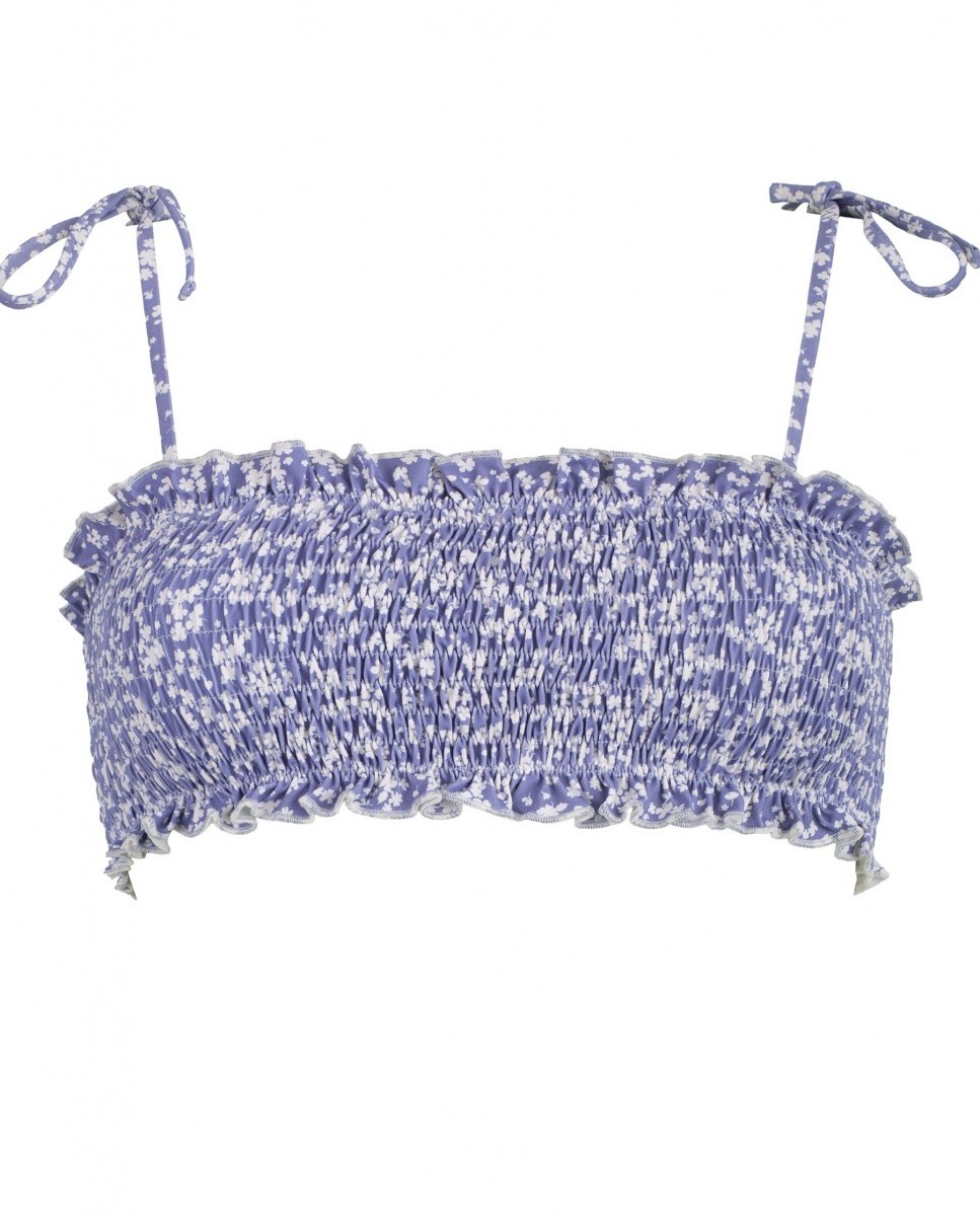 Top de Biquíni Bandeau Milos com Alças Amovíveis Azul / Branco-5