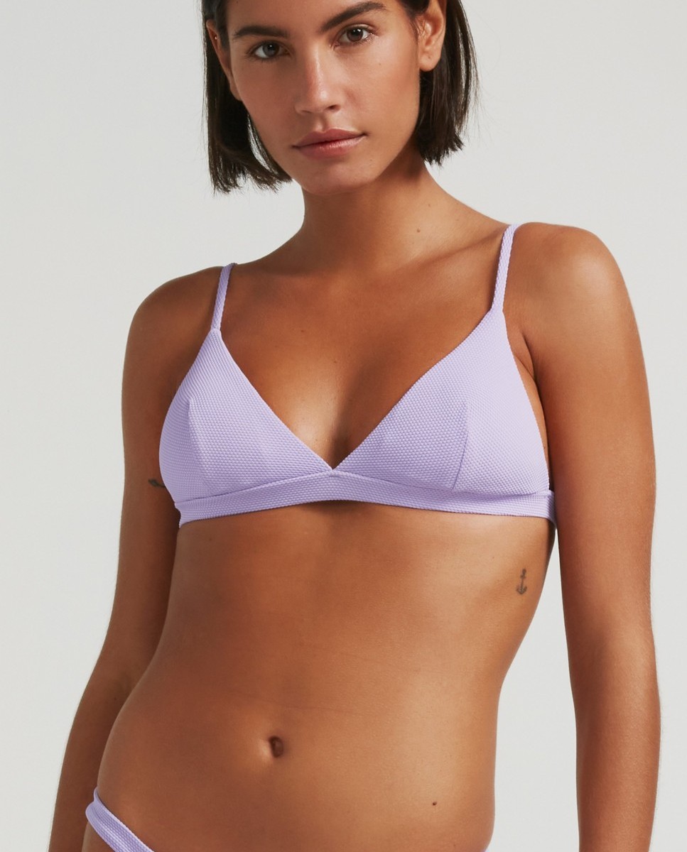 Top de Biquíni Triângulo Sporty Piqué com Tecido Estrutura e Foams Amovíveis Lilás-1