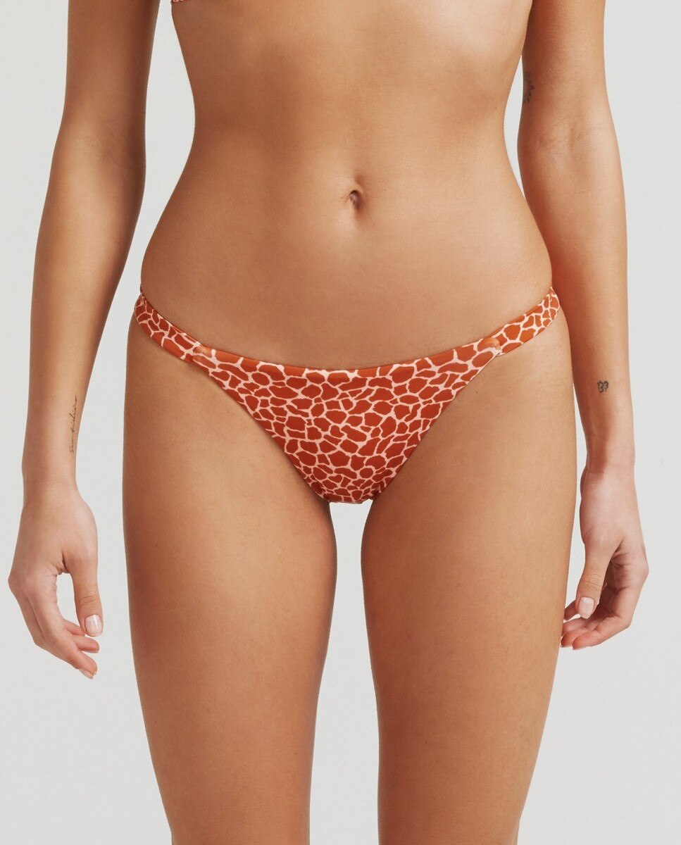 Cueca de Biquíni Touch Jirafa Clássica e com Forro Castanho / Branco gasto-1