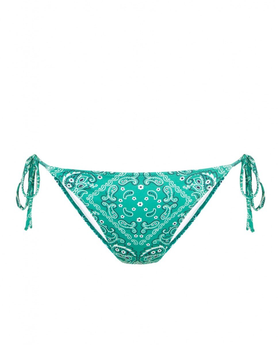 Cueca de Biquíni Bandana Verde com Laço e Forro Multicolor-3