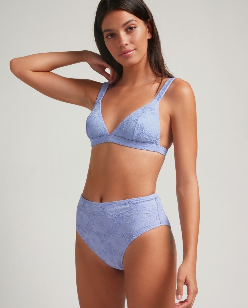 Cueca Alta de Biquíni Touch Paradiso com Tecido Estrutura e Forro Azul-claro-3