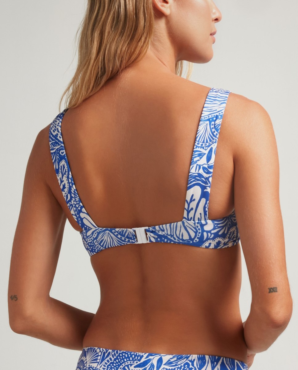 Top de Biquíni Balconette com Estampado Floral Azul / Branco-2
